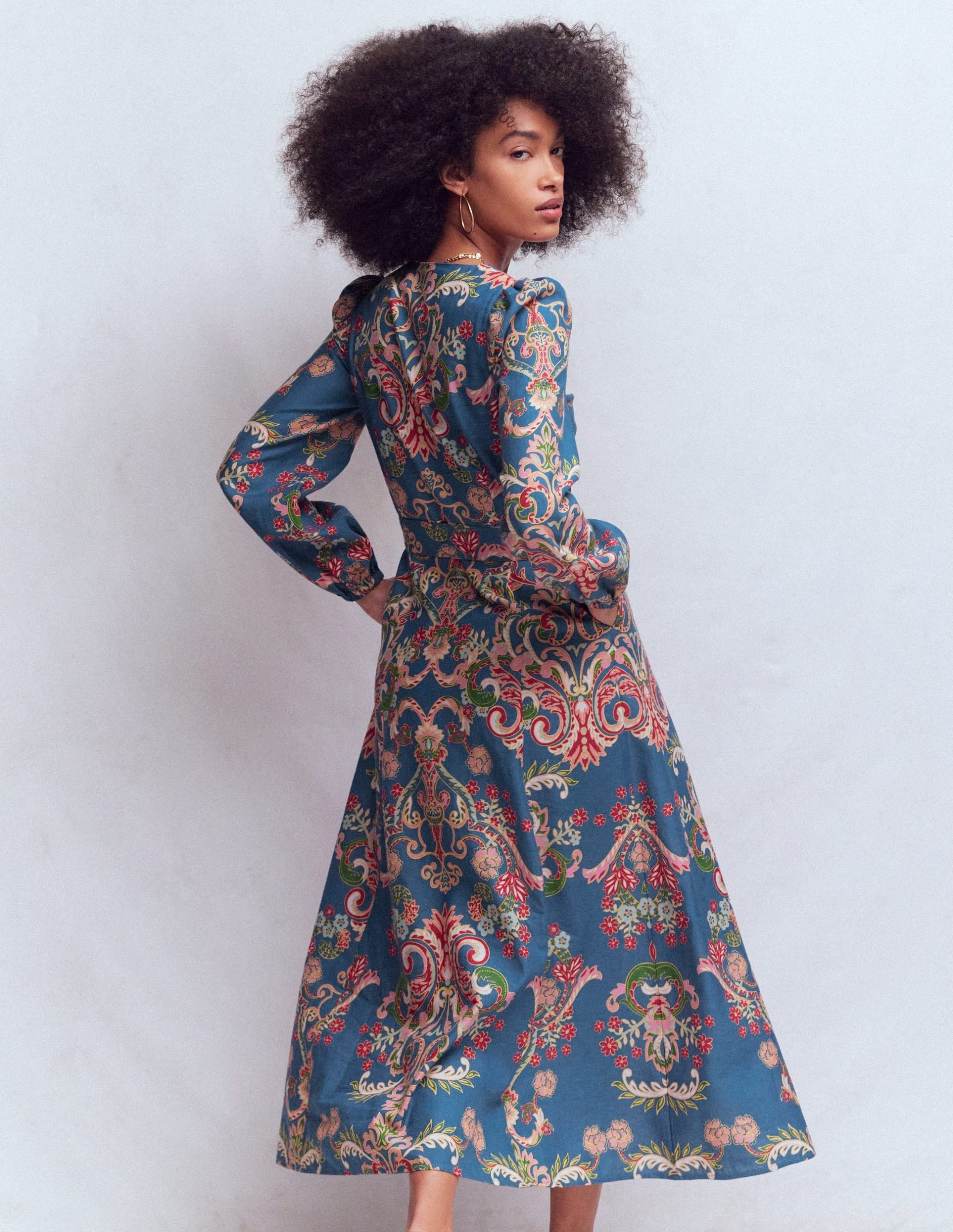 Florence Linen Blend Dress-Blue. Enchanting Bouquet - Image 4