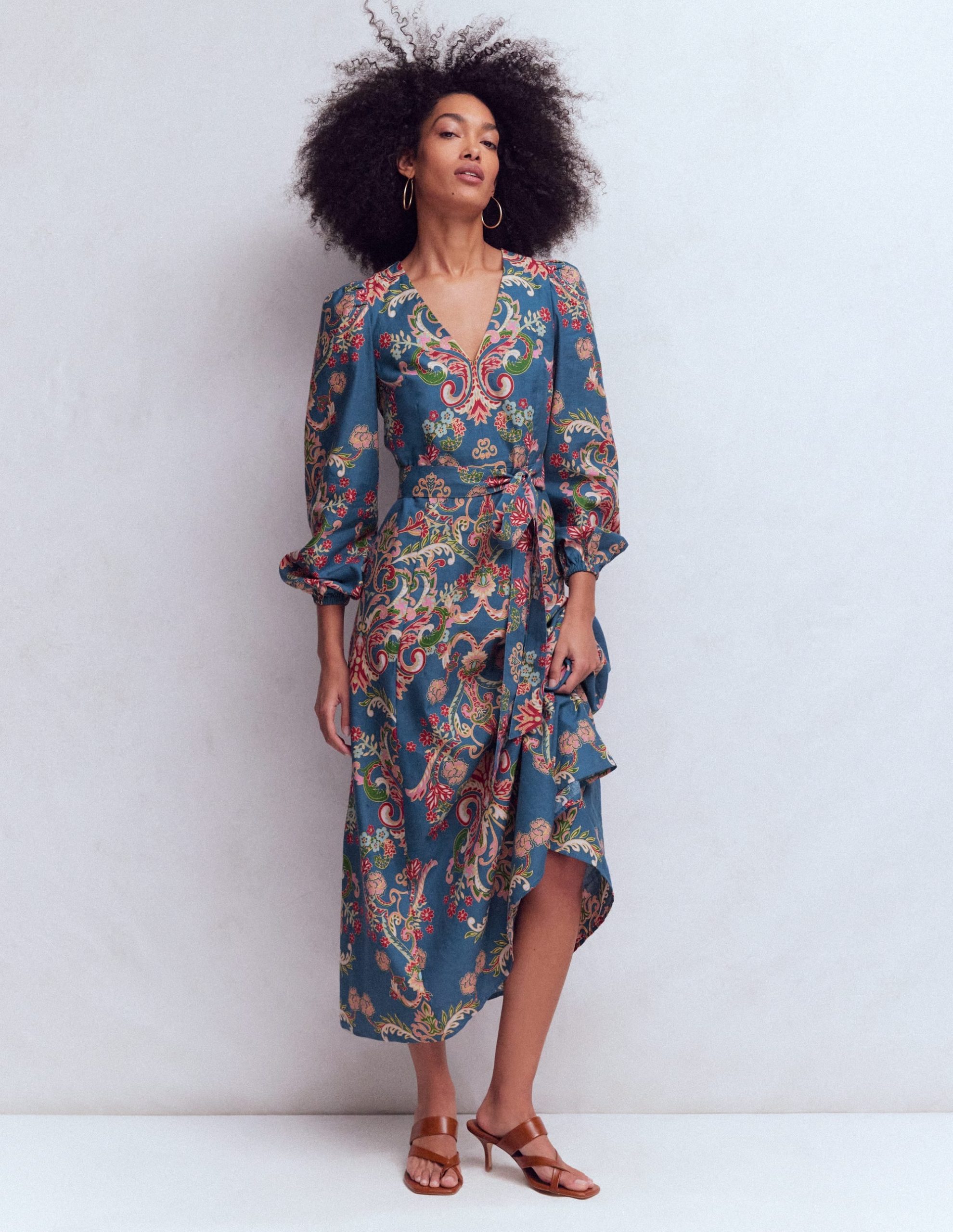 Florence Linen Blend Dress-Blue. Enchanting Bouquet