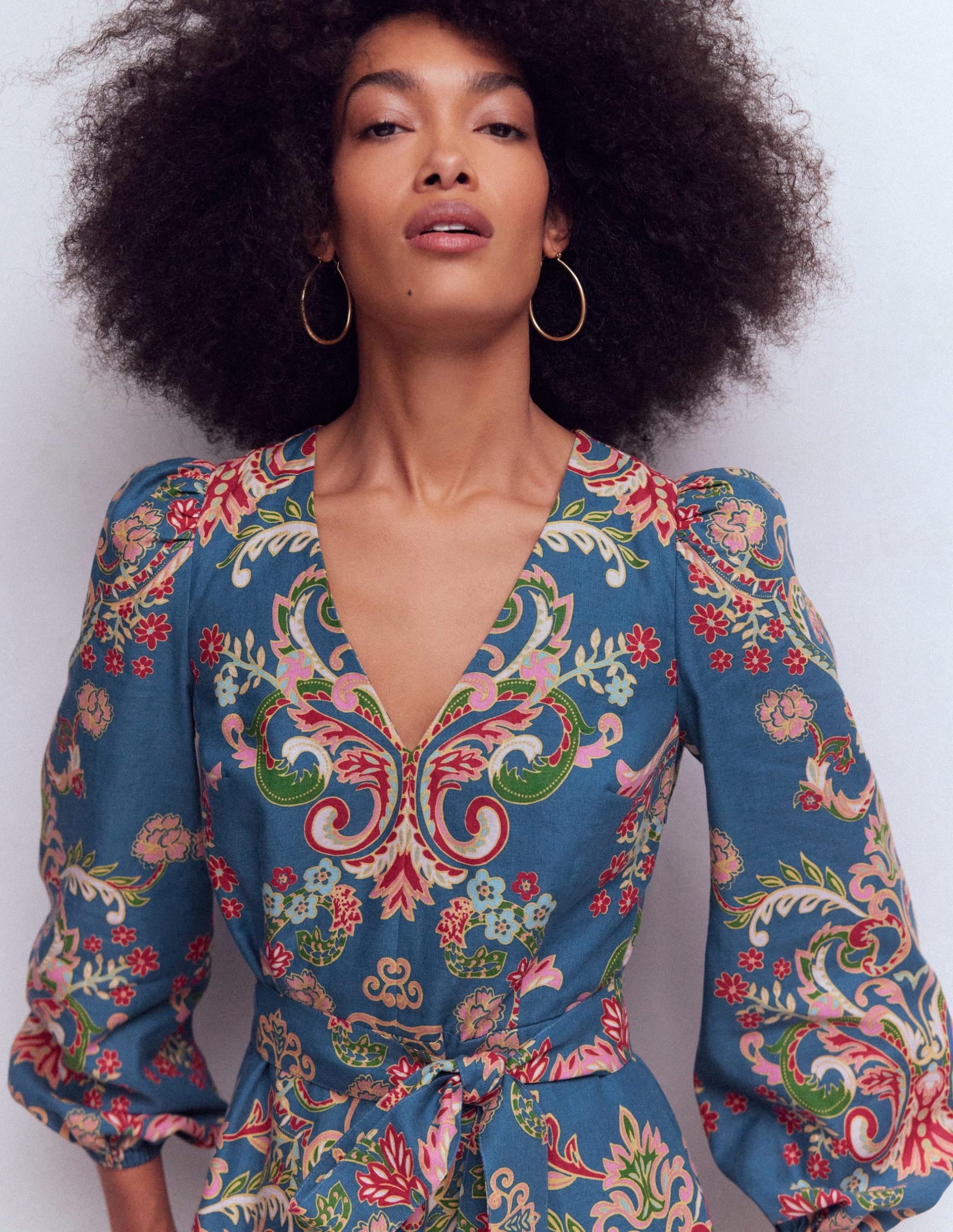 Florence Linen Blend Dress-Blue. Enchanting Bouquet - Image 5