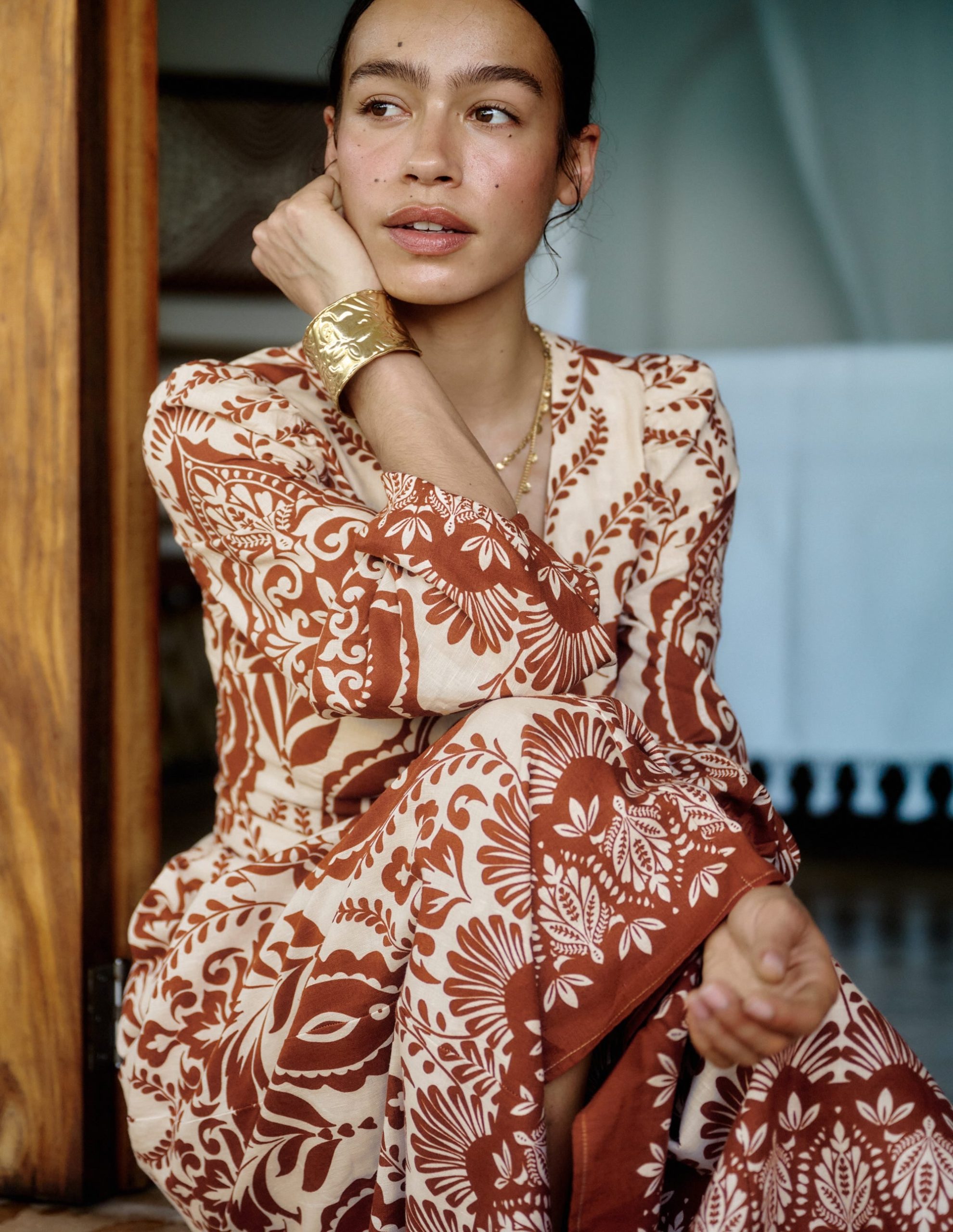 Florence Linen Blend Dress-Orange. Ornamental Garden - Image 6
