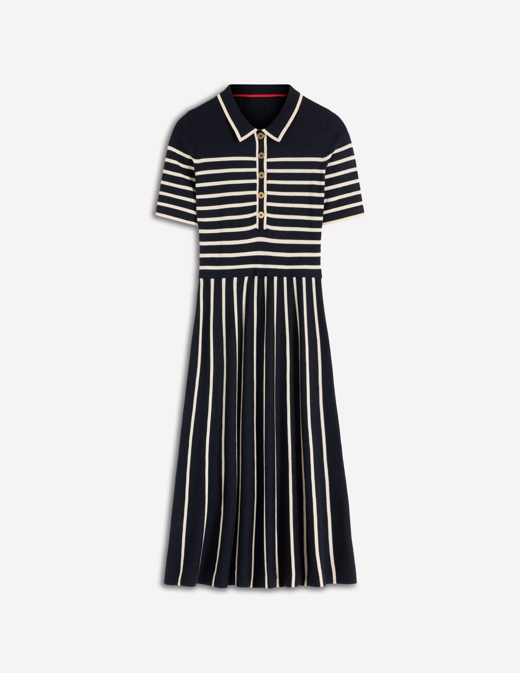 Collared Knitted Midi Dress-French Navy and Ivory Stripe - Image 4