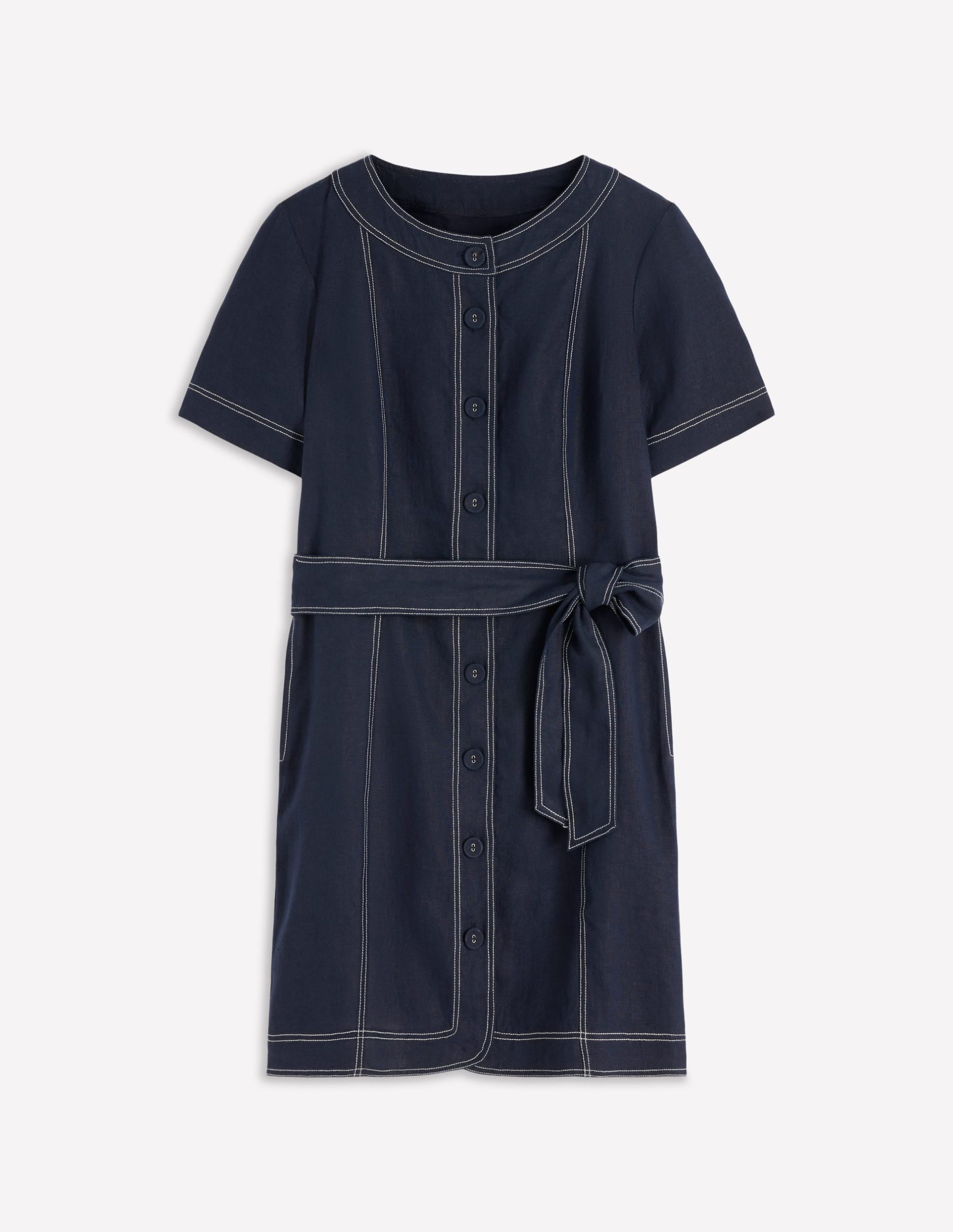 Callie Linen Short Dress-Navy - Image 5