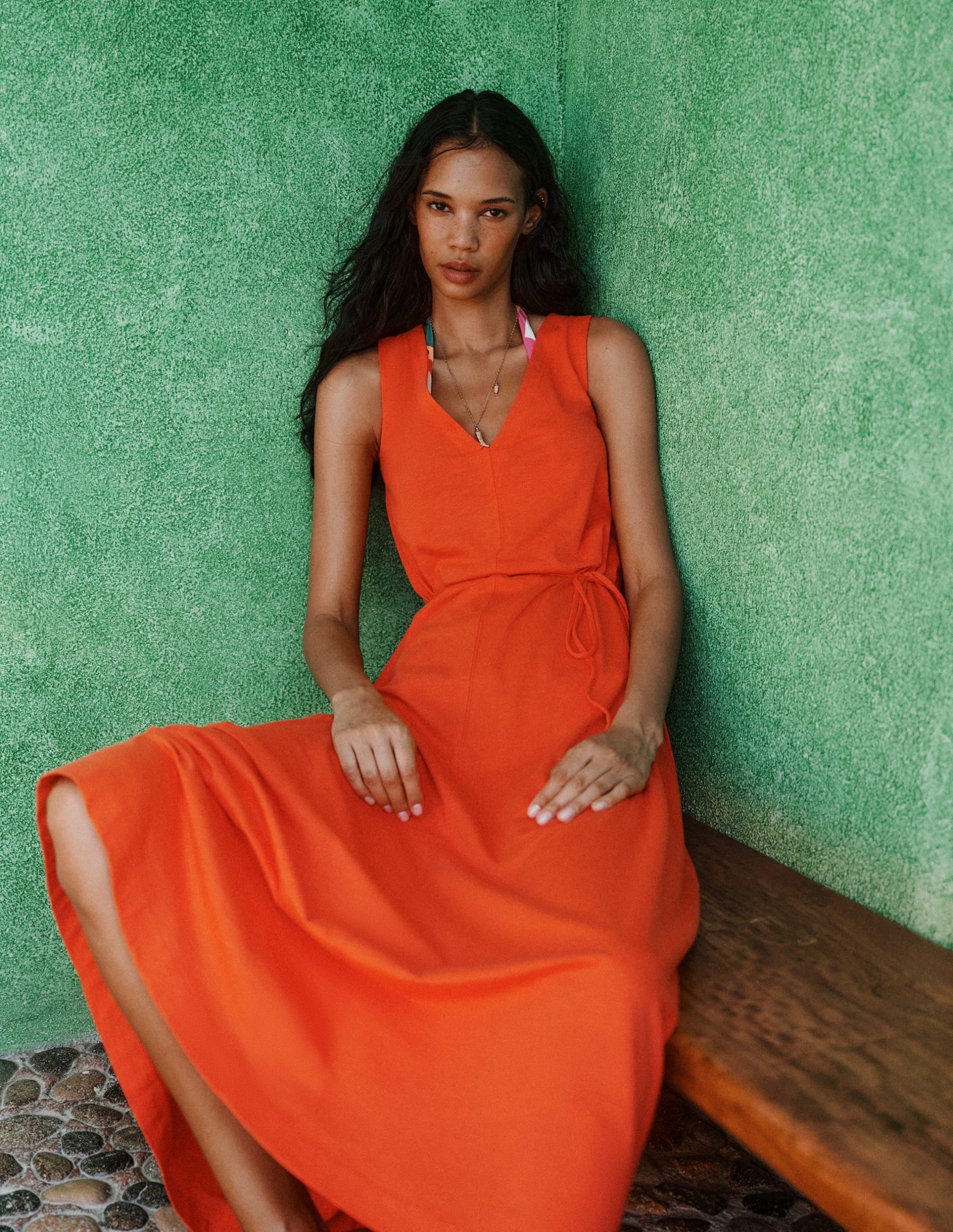 Mia V-neck Jersey Midi Dress-Firecracker Red - Image 6