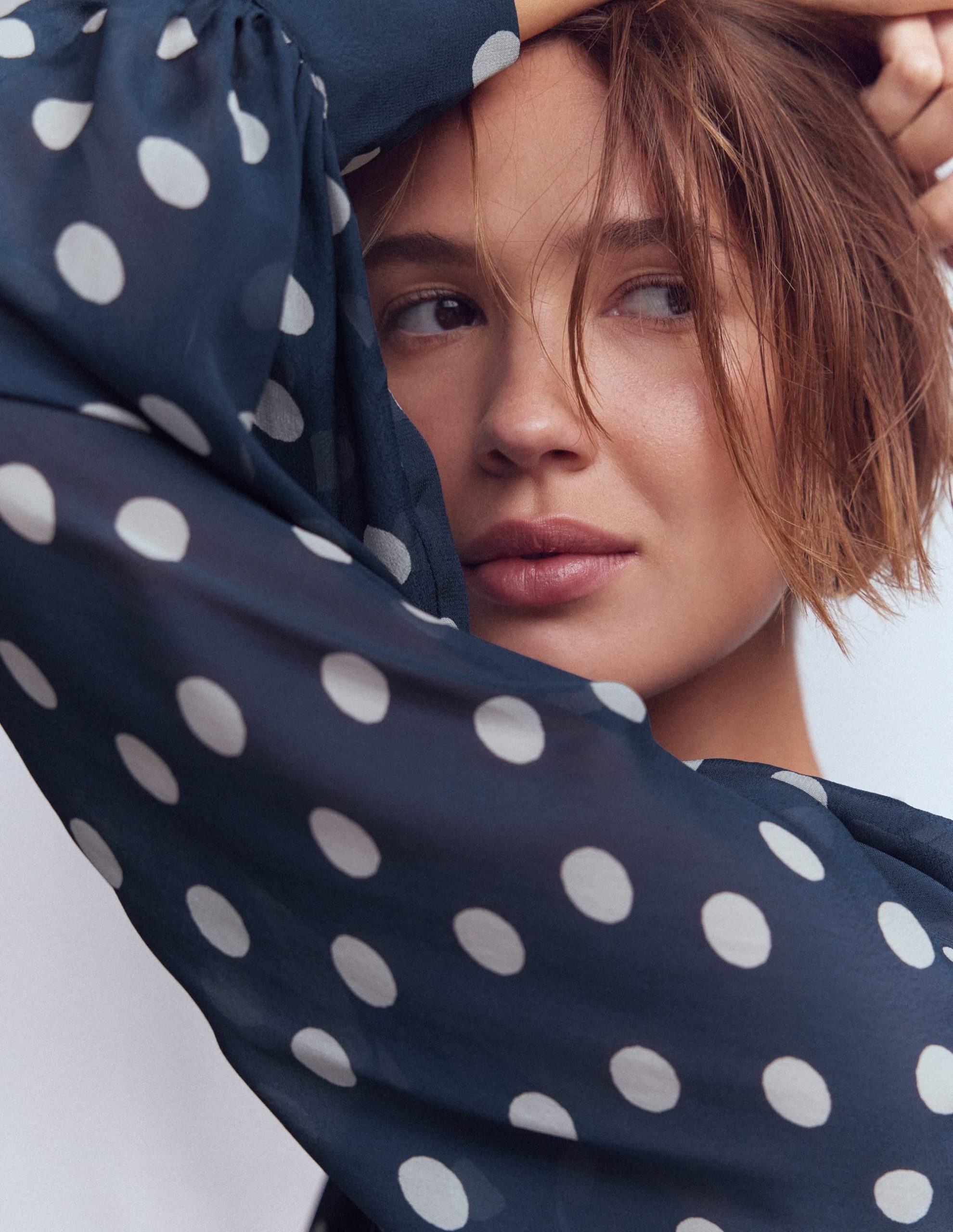 High Neck Occasion Dress-French Navy. Painted Dot - Image 2