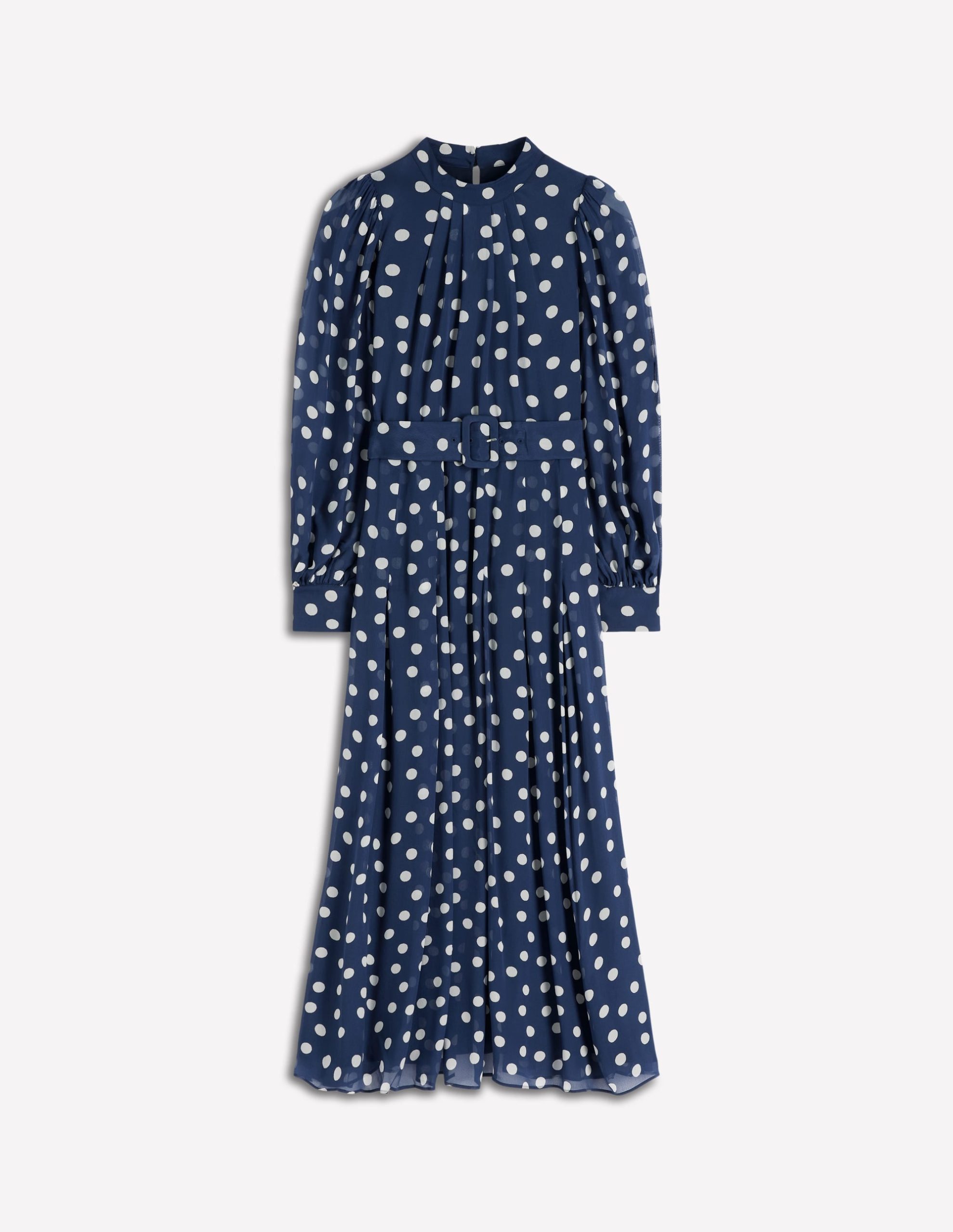 High Neck Occasion Dress-French Navy. Painted Dot - Image 5