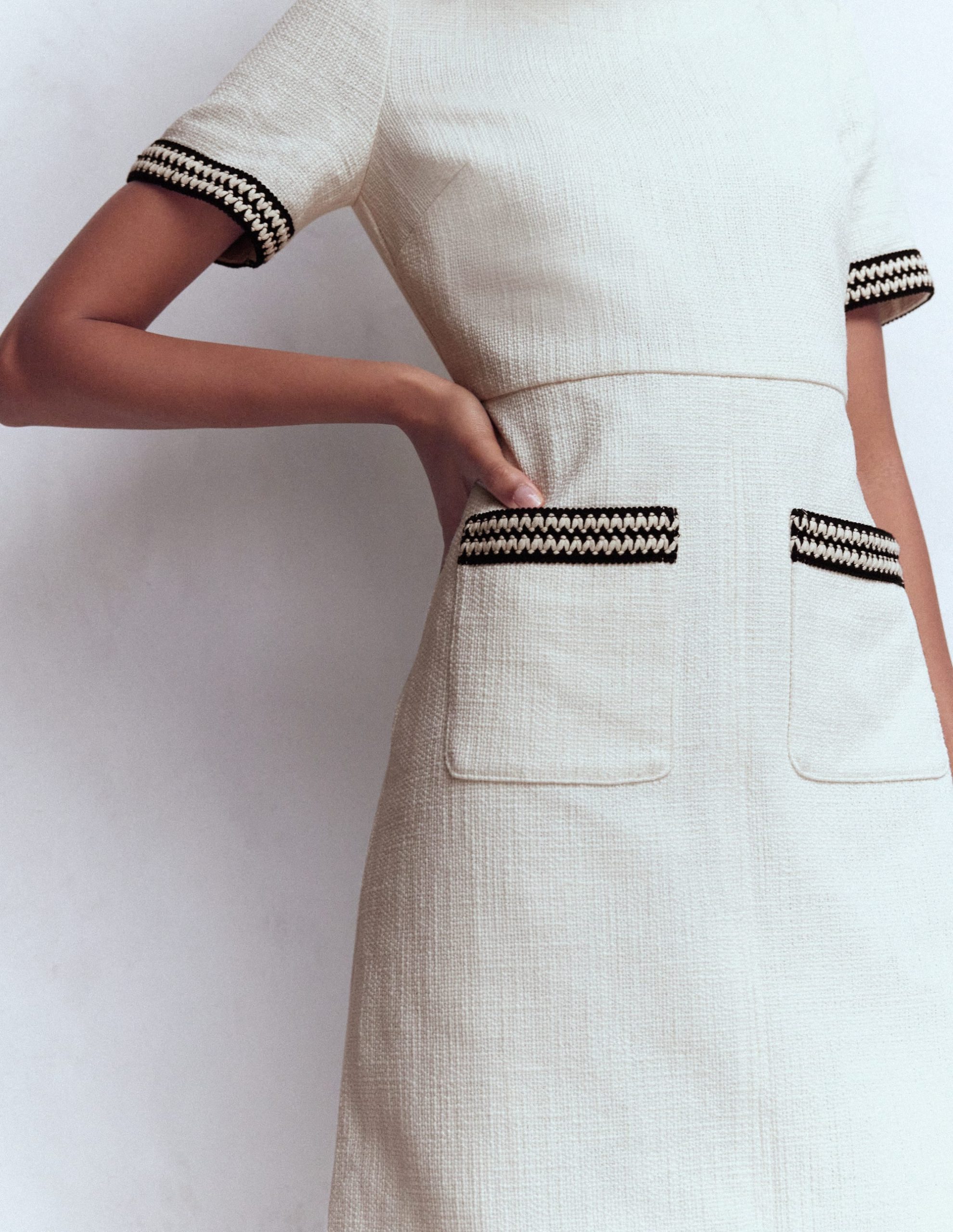 A-line Trim Short Dress-Ivory - Image 2