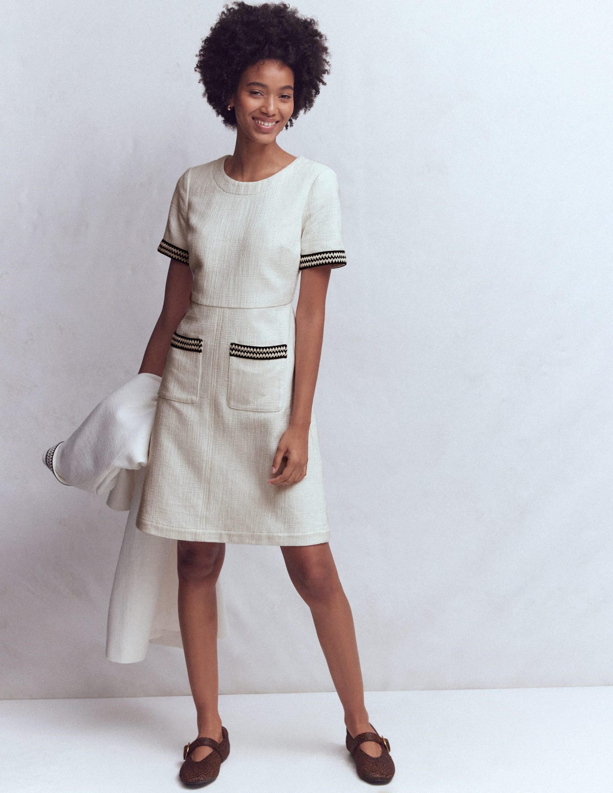 A-line Trim Short Dress-Ivory - Image 4