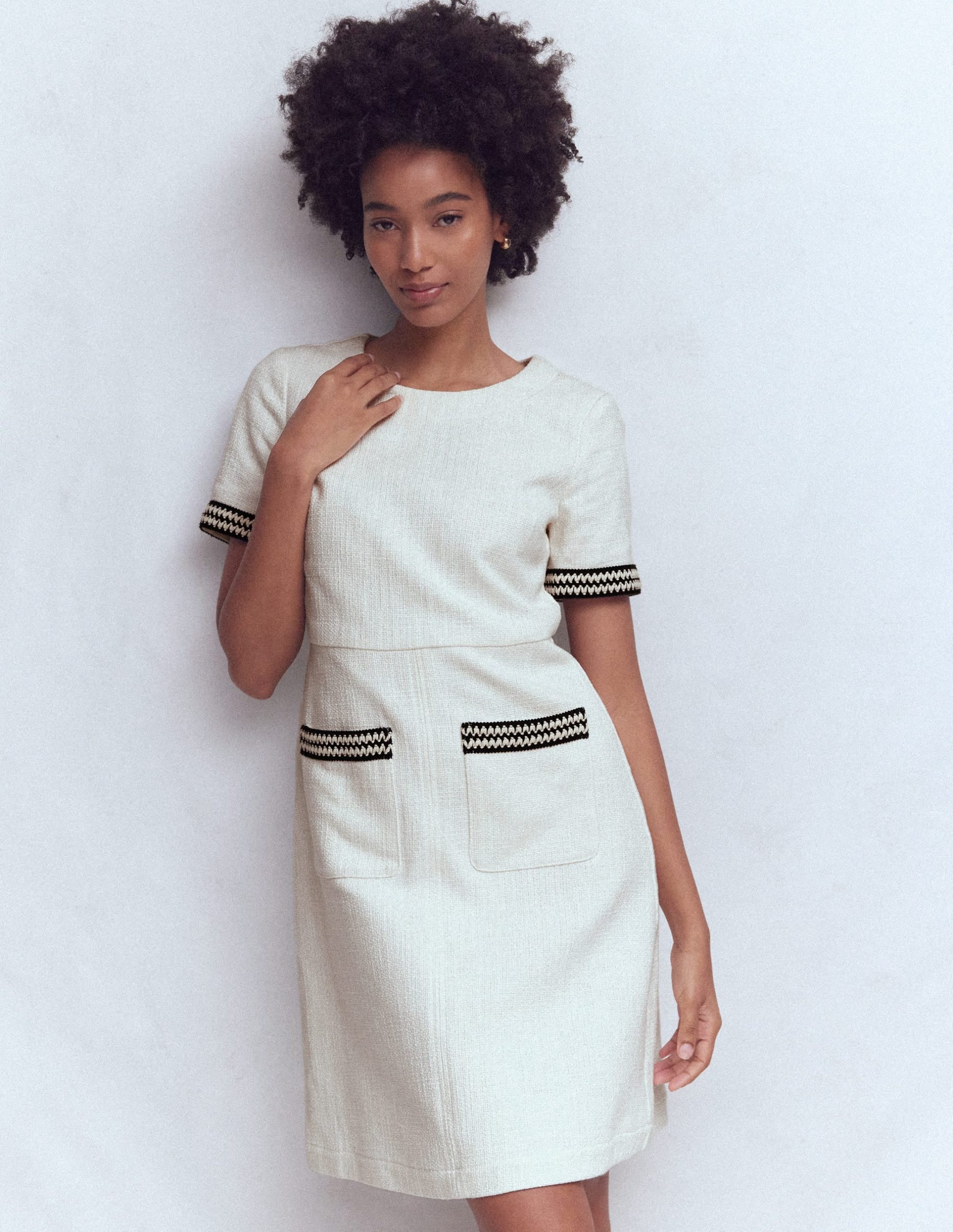 A-line Trim Short Dress-Ivory - Image 5