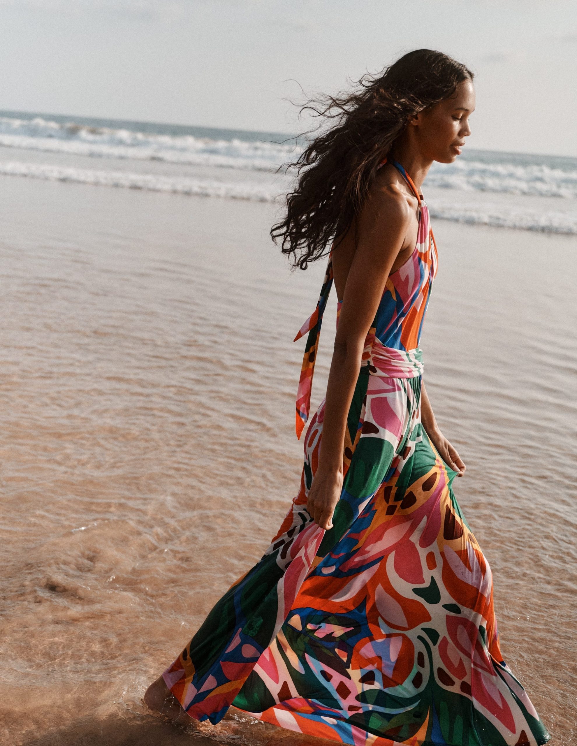 Sydney Twist Neck Jersey Dress-Multi. Leafy Cascade - Image 6