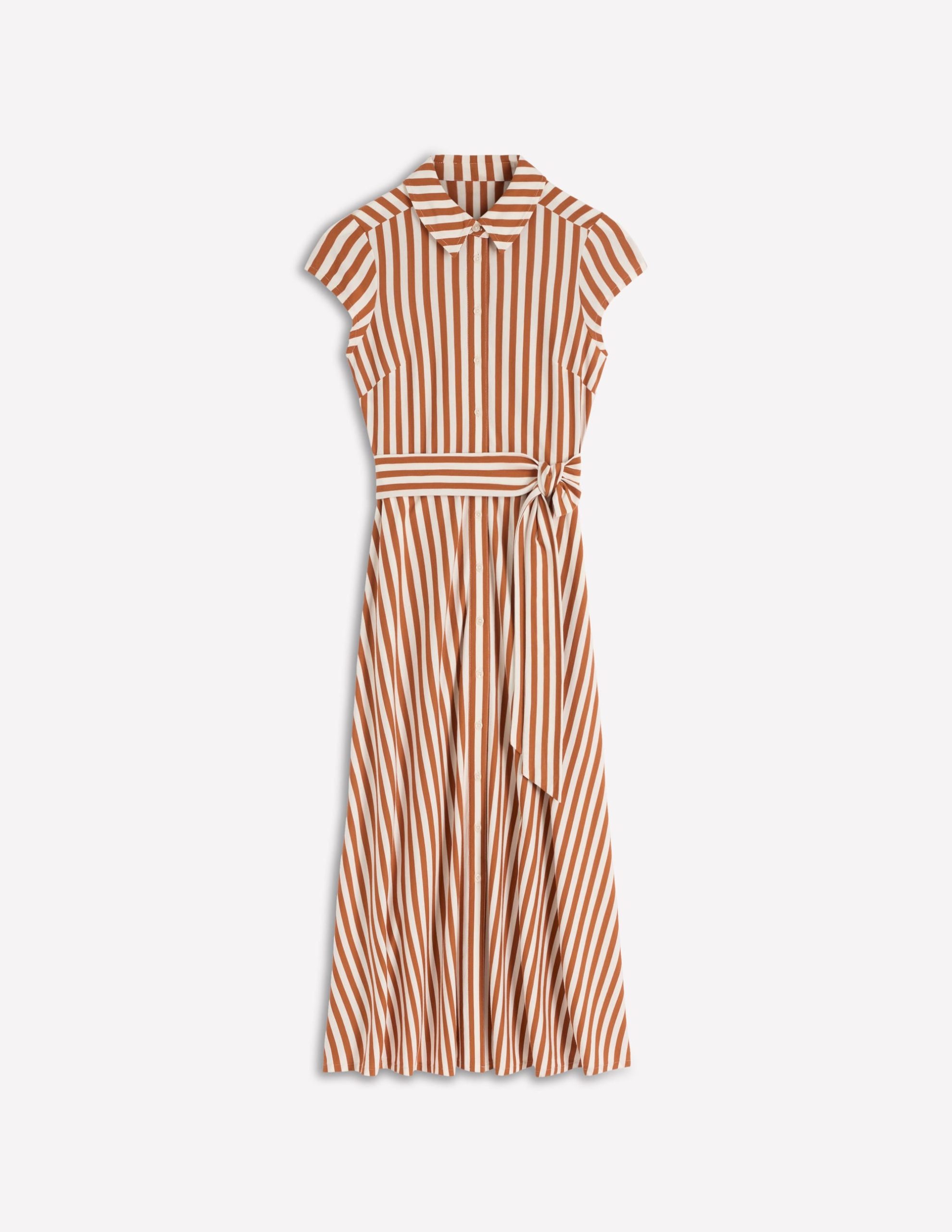 Marcia Jersey Shirt Dress-Cognac and Ivory Stripe - Image 5