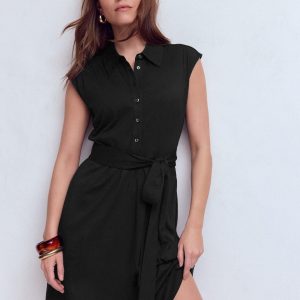 Honor Short Jersey Shirt Dress-Black
