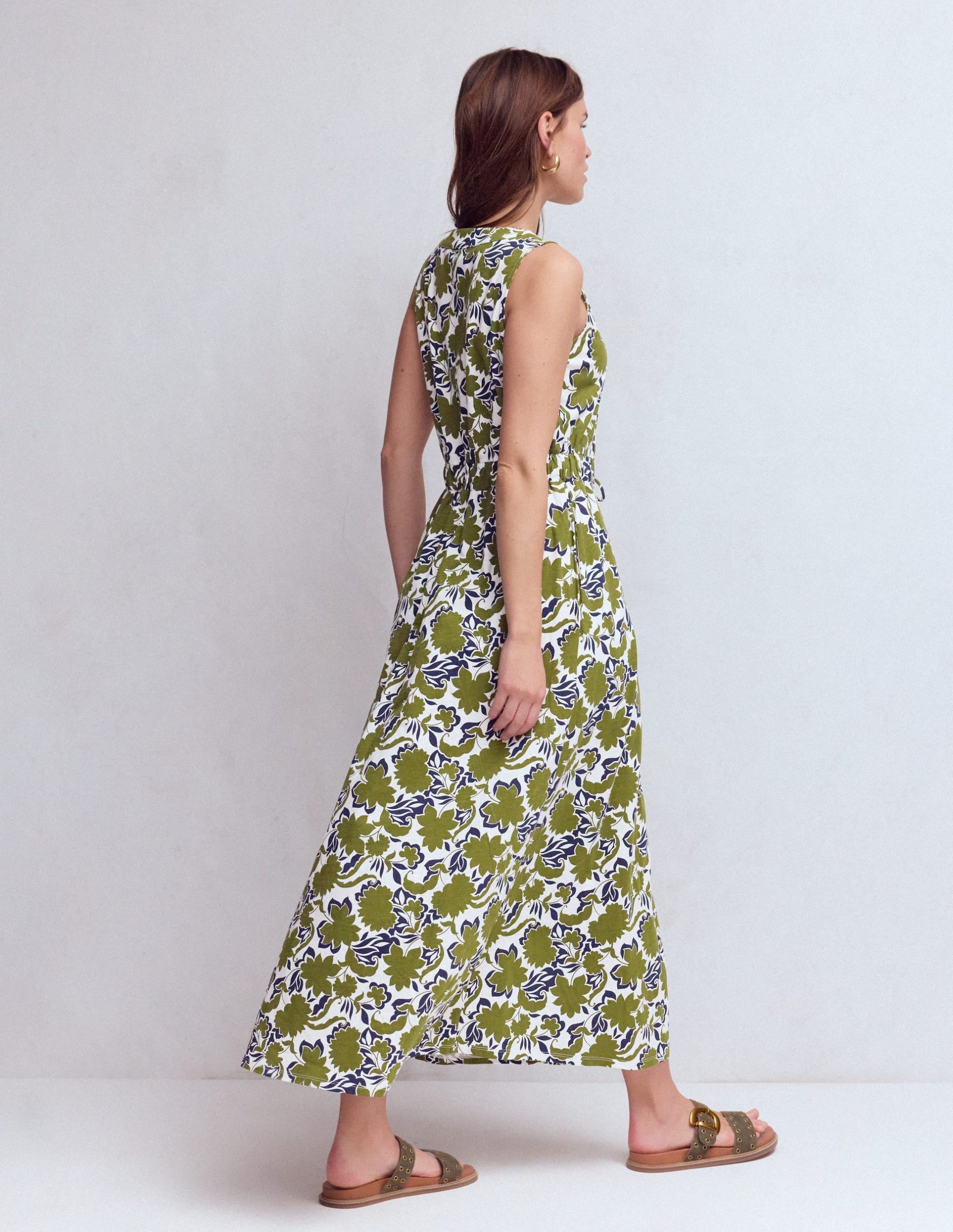 Delphine Midi Sleeveless Dress-Olive. Shadow Blossom - Image 3