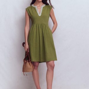 May Embroidered Short Dress-Olive
