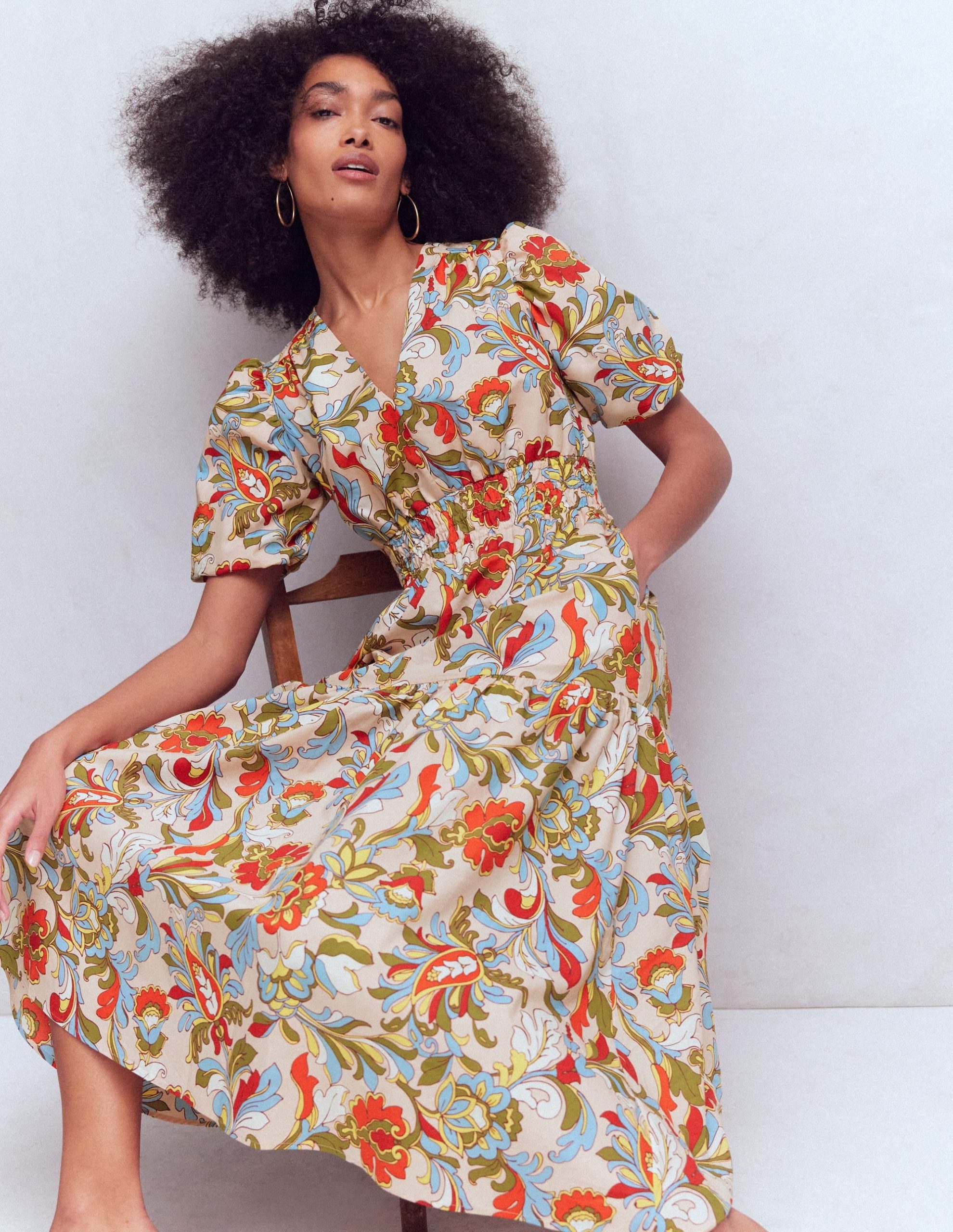 Irene Puff Sleeve Cotton Dress-Multi. Botanical Flourish - Image 2