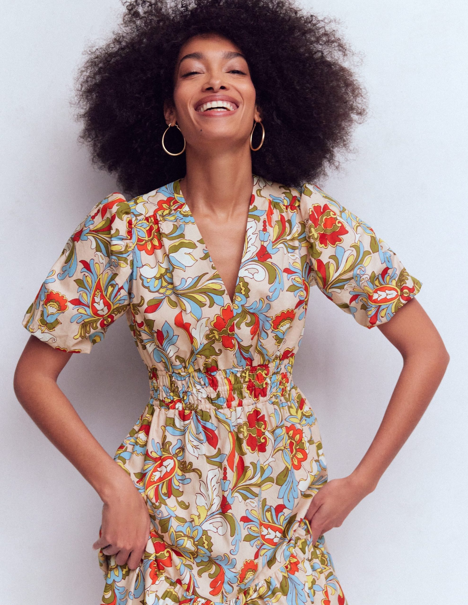 Irene Puff Sleeve Cotton Dress-Multi. Botanical Flourish - Image 3