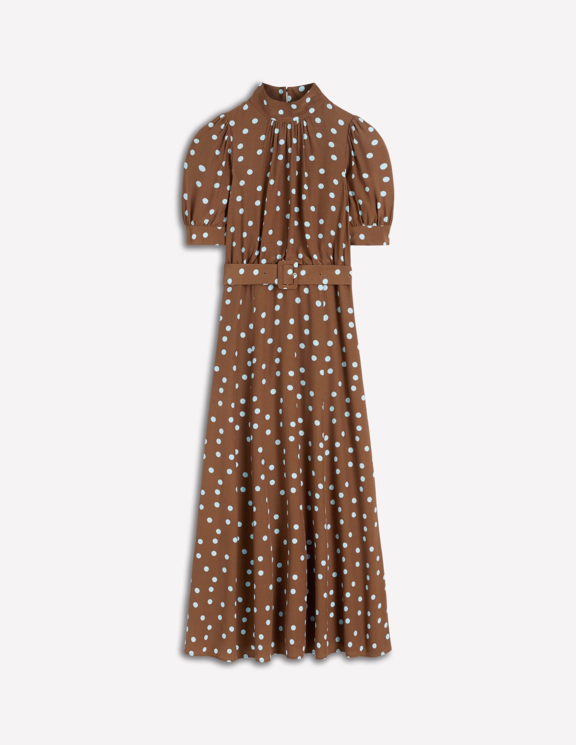 High Neck Belted Dress-Raw Umber. Painted Dot - Image 6