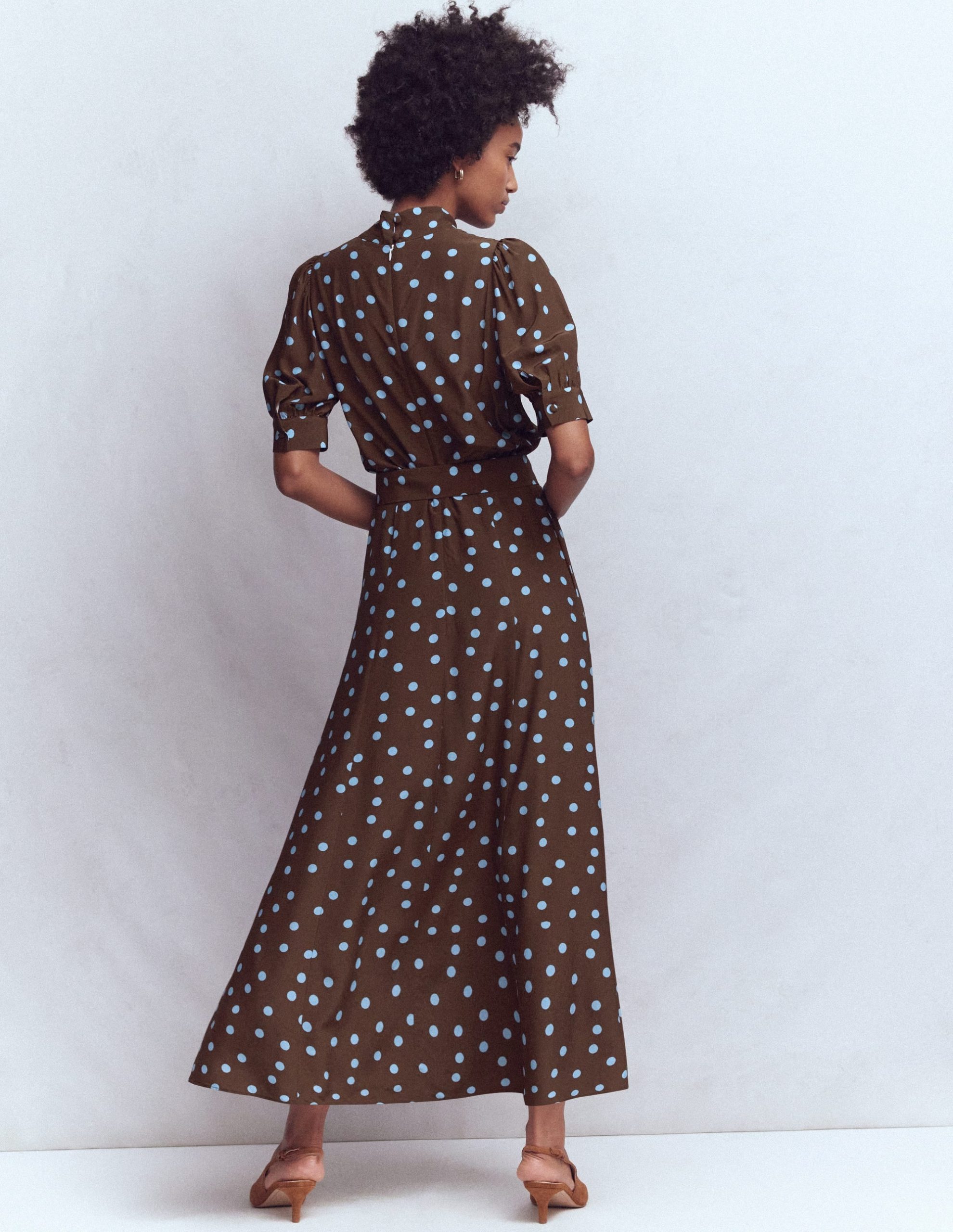 High Neck Belted Dress-Raw Umber. Painted Dot - Image 3