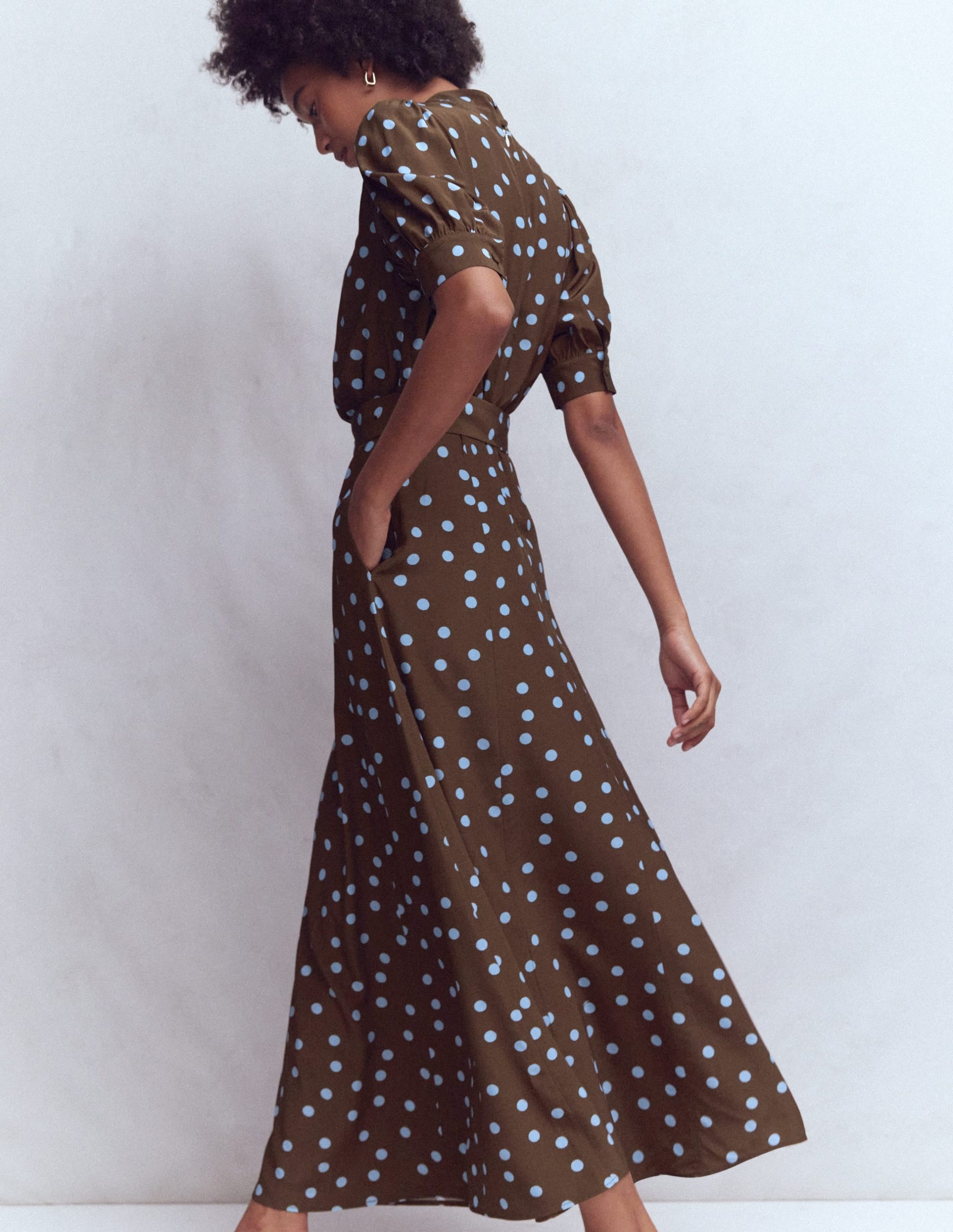 High Neck Belted Dress-Raw Umber. Painted Dot - Image 5