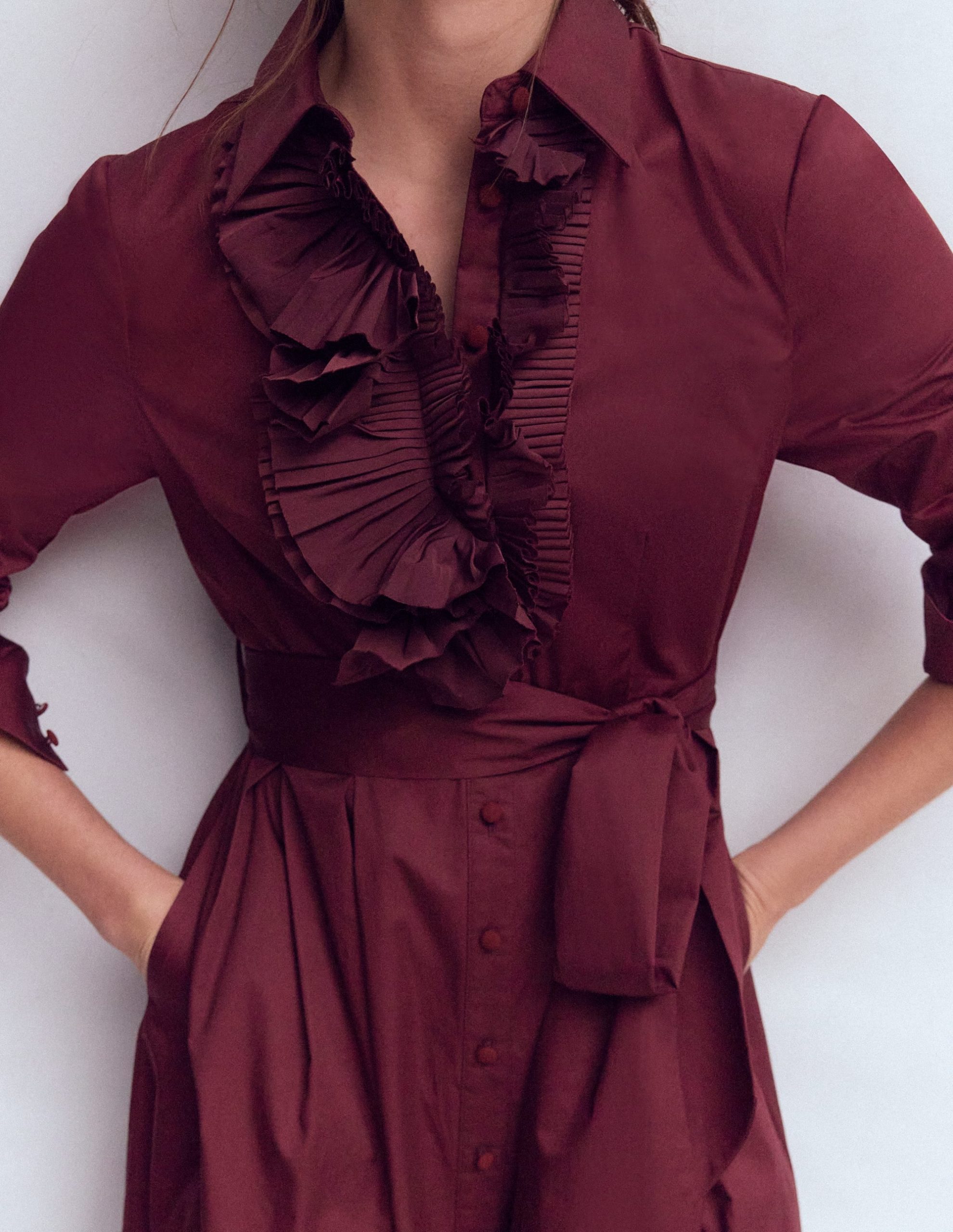 Pleated Ruffle Shirt Dress-Deep Wisteria - Image 2