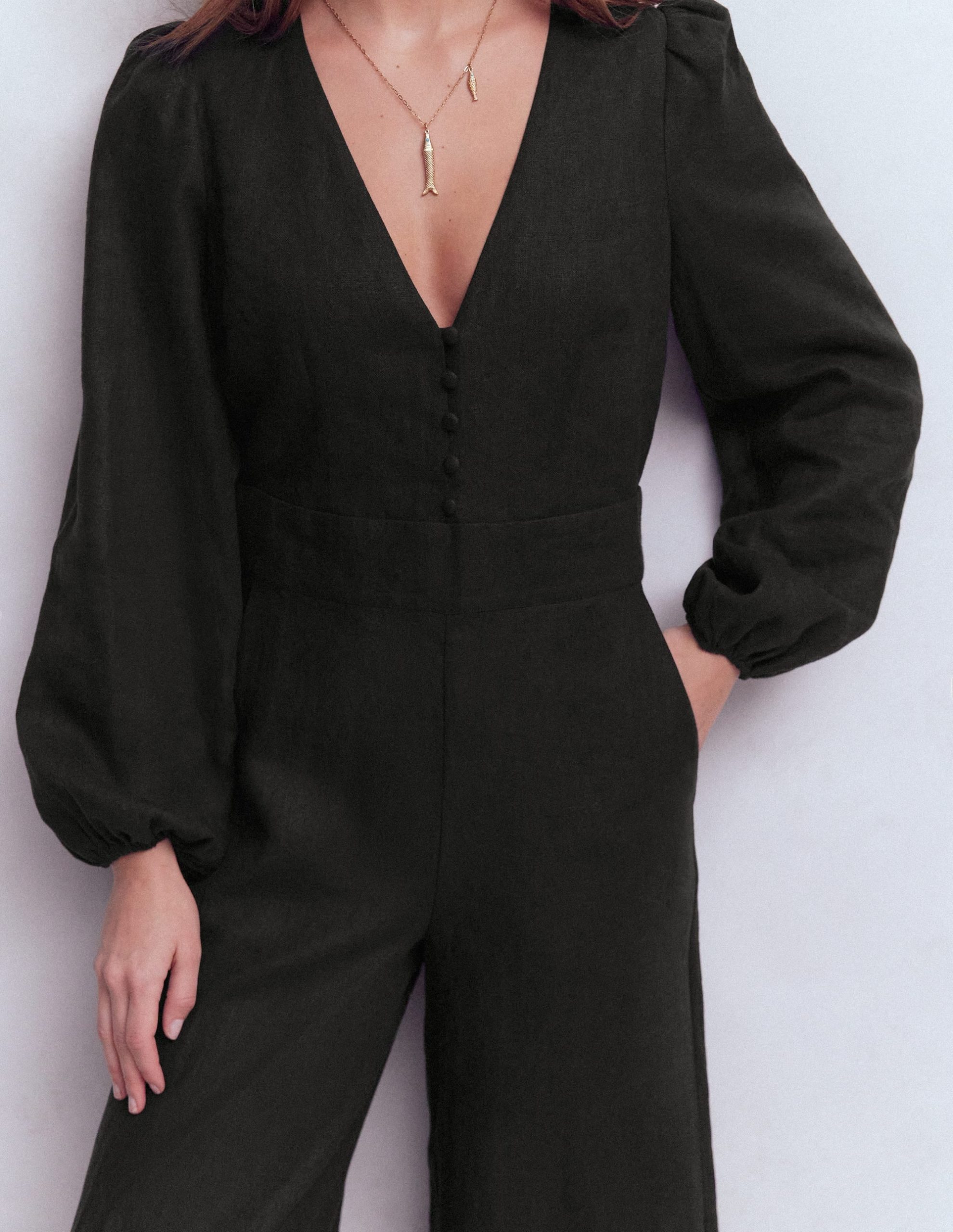 Lola Linen Jumpsuit-Black - Image 2