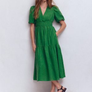 Irene Linen Midi Dress-Highland Green
