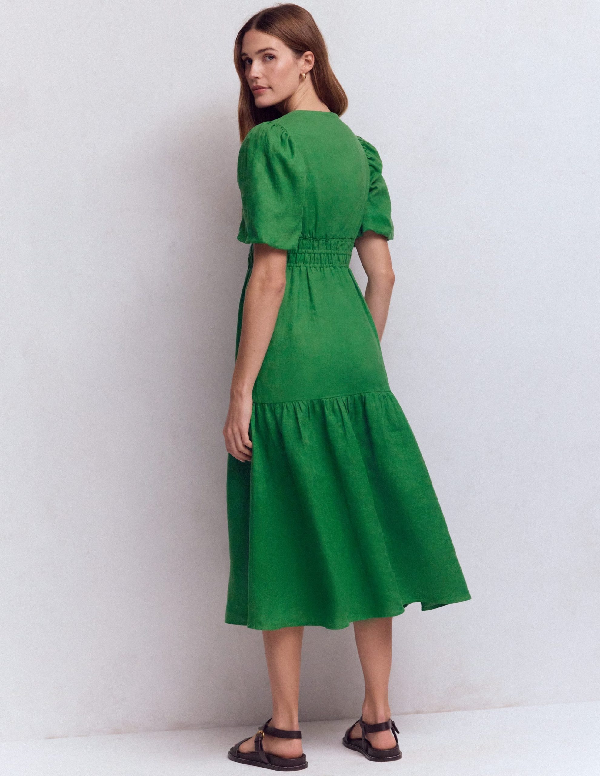 Irene Linen Midi Dress-Highland Green - Image 3
