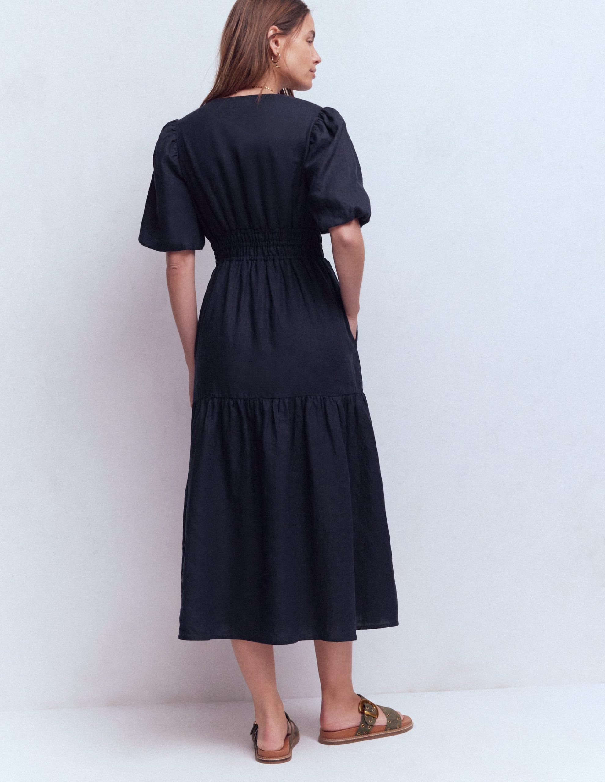 Irene Linen Midi Dress-Navy - Image 4