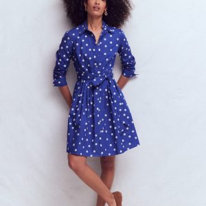 Alexa Long Sleeve Short Dress-Bright Blue. Painted Dot