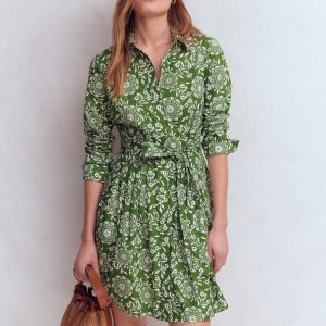 Alexa Long Sleeve Short Dress-Green. Decorative Blossom