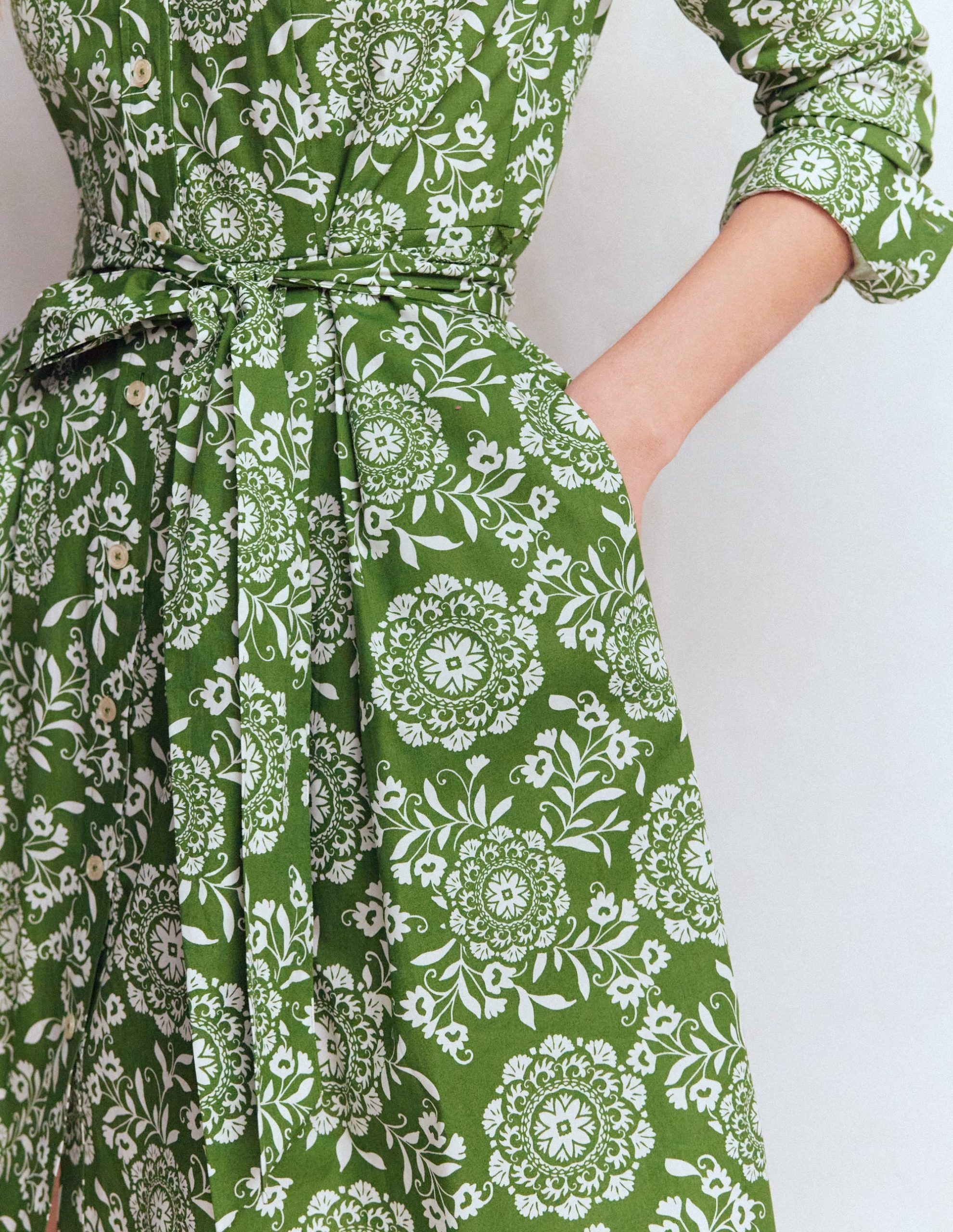 Alexa Long Sleeve Short Dress-Green. Decorative Blossom - Image 2