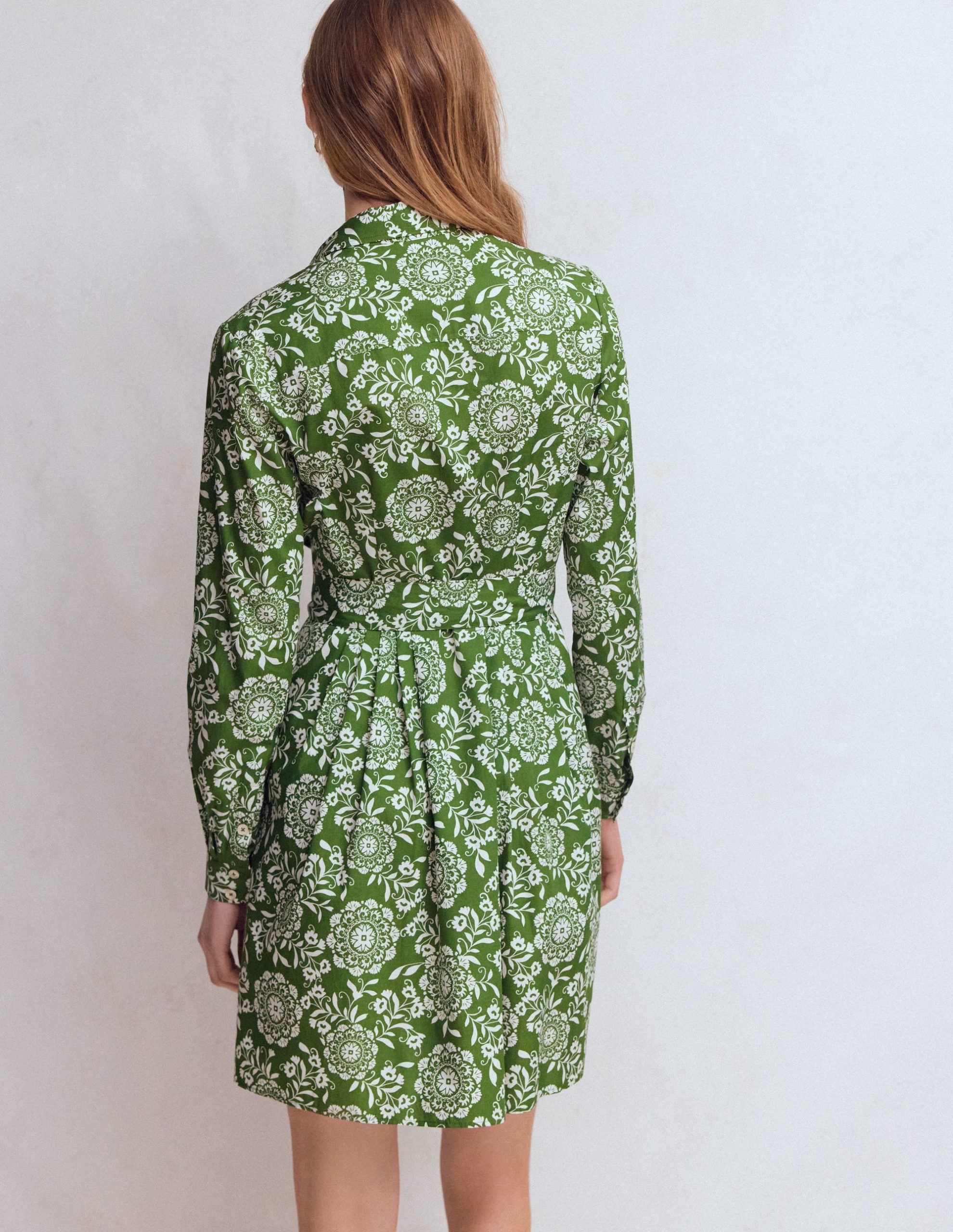 Alexa Long Sleeve Short Dress-Green. Decorative Blossom - Image 3