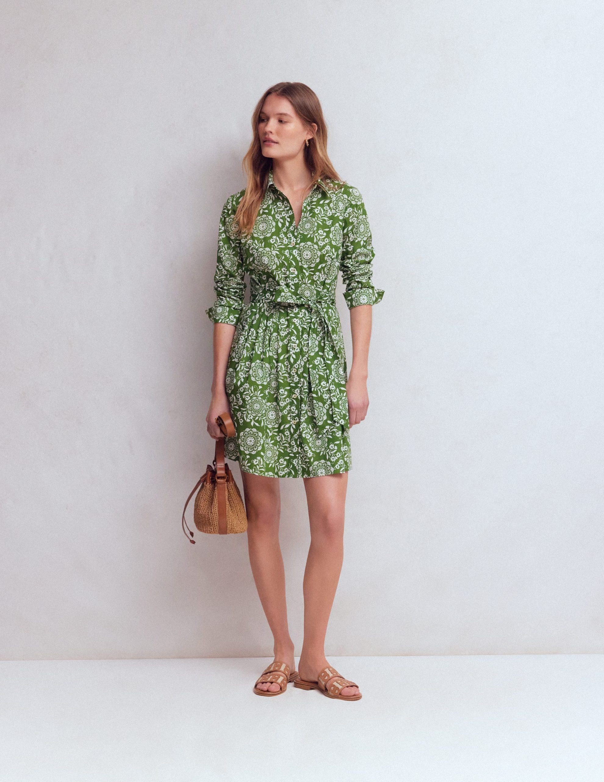 Alexa Long Sleeve Short Dress-Green. Decorative Blossom - Image 4
