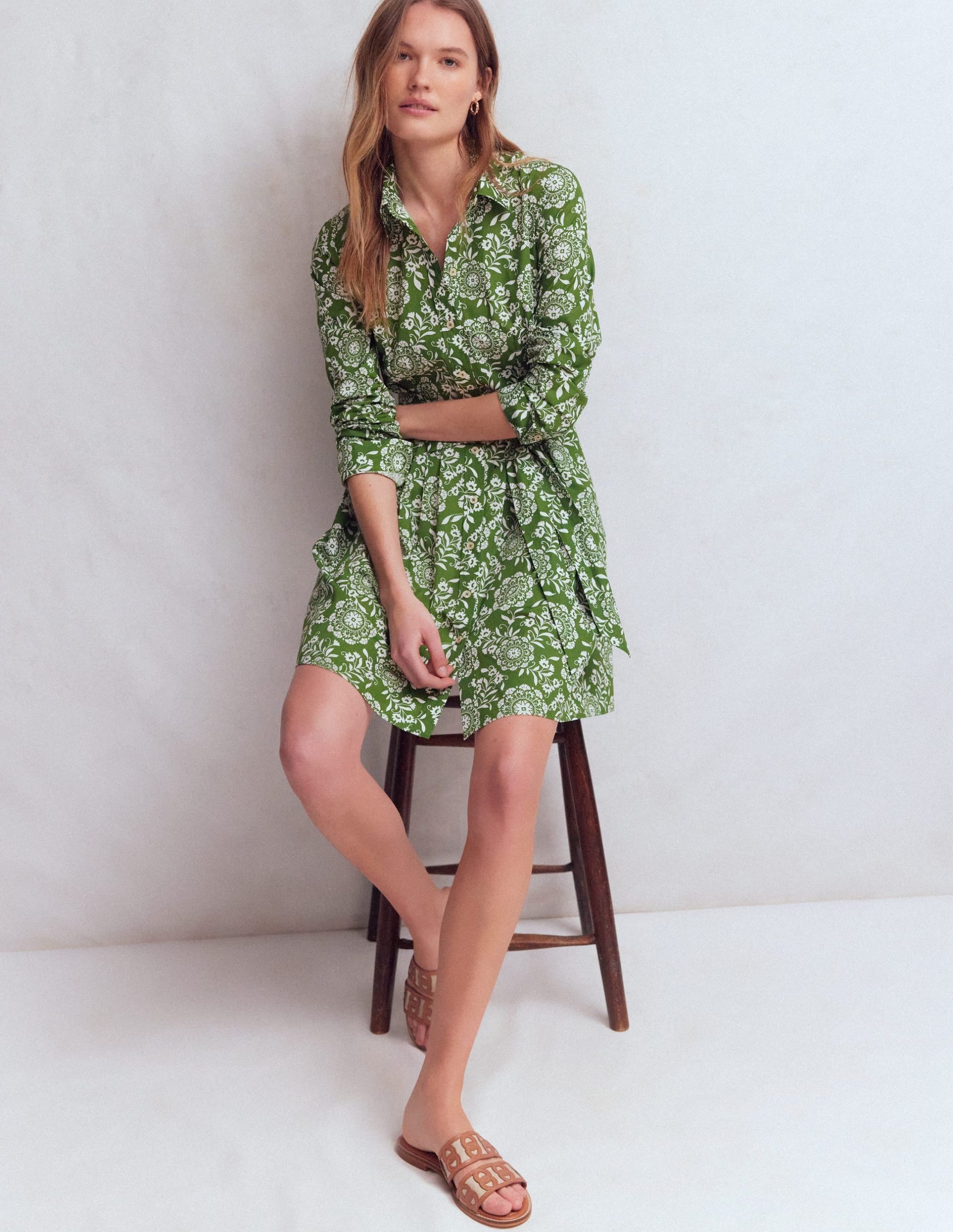 Alexa Long Sleeve Short Dress-Green. Decorative Blossom - Image 5