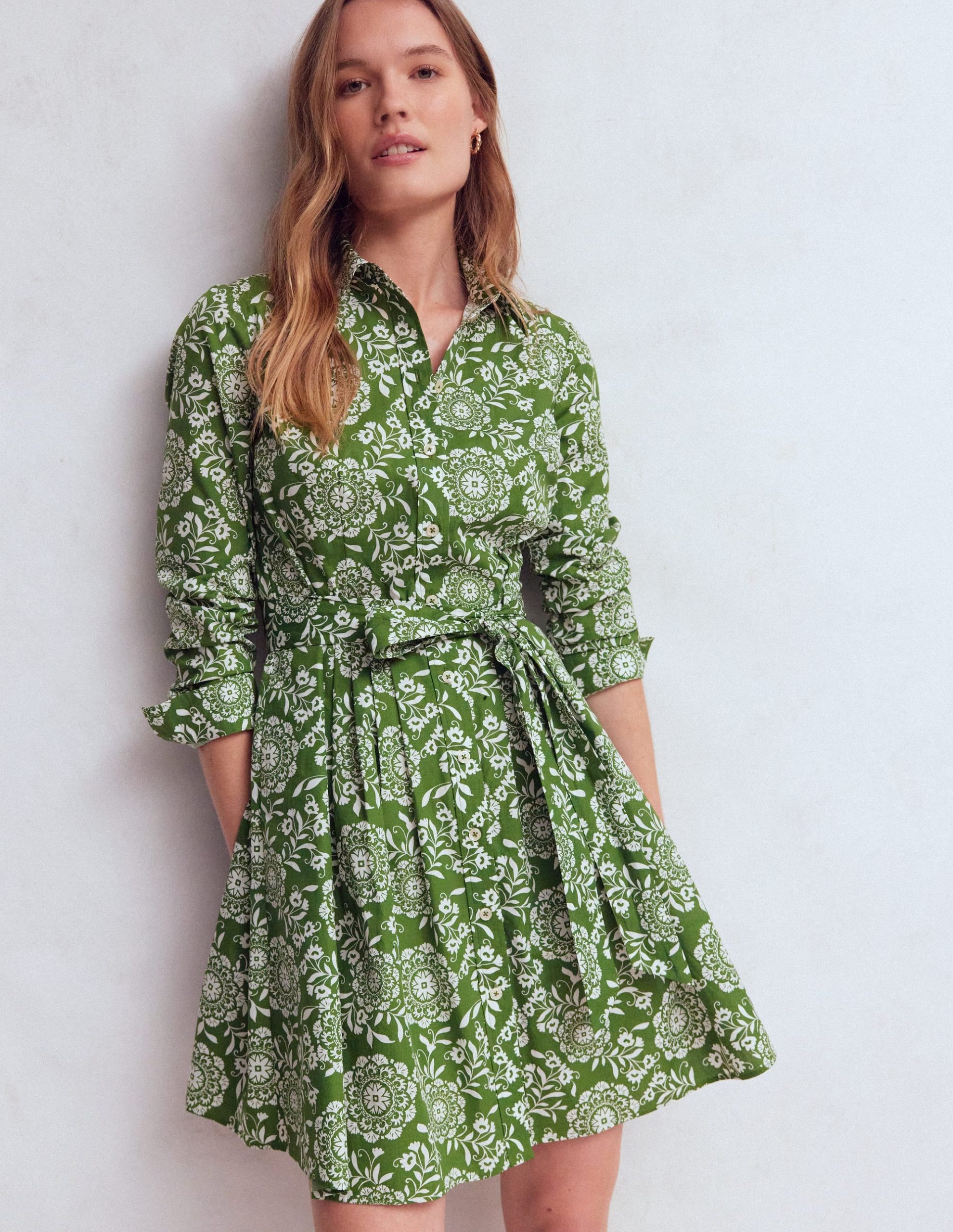 Alexa Long Sleeve Short Dress-Green. Decorative Blossom - Image 6