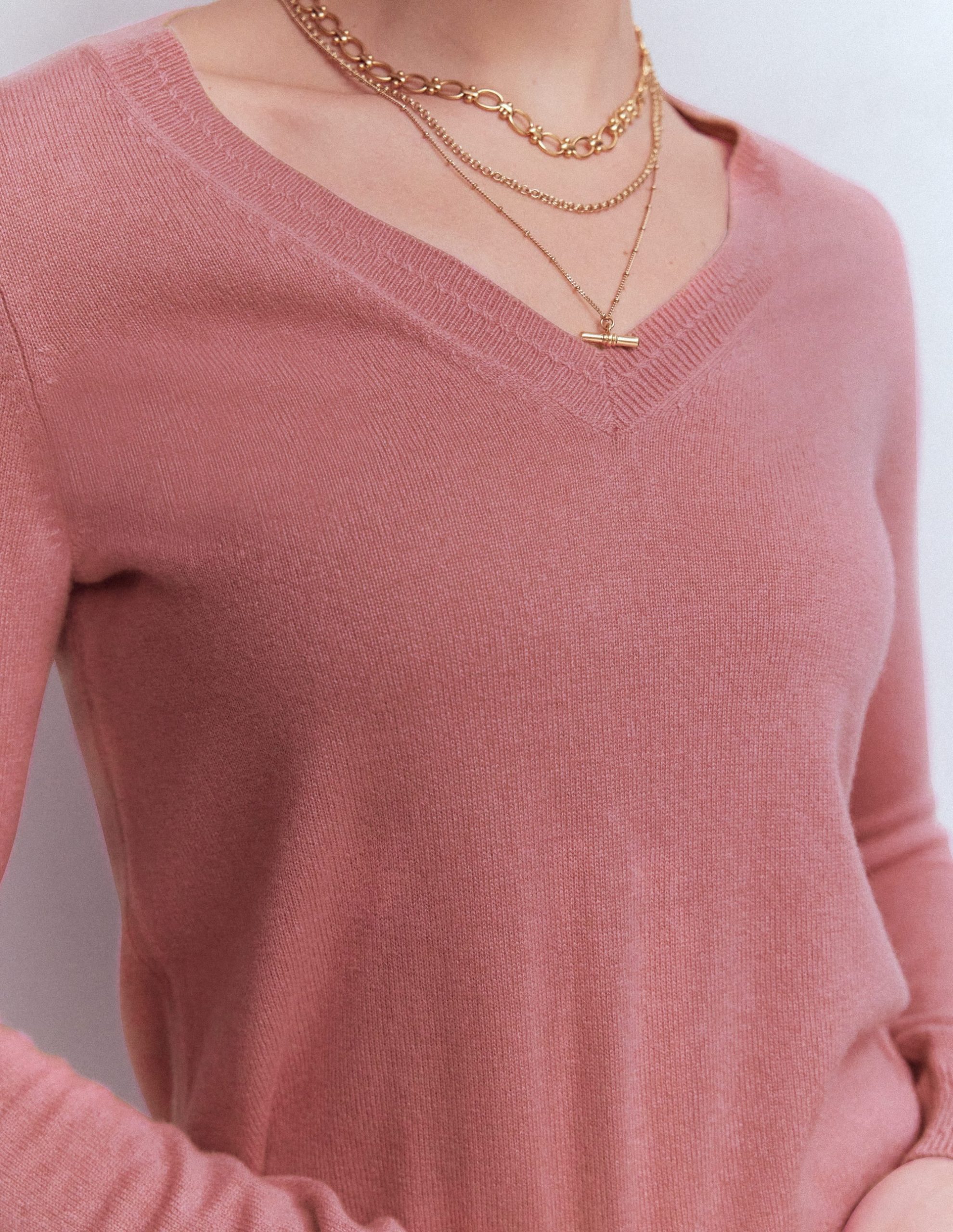 Eva Cashmere V-Neck Sweater-Camelia Pink - Image 2
