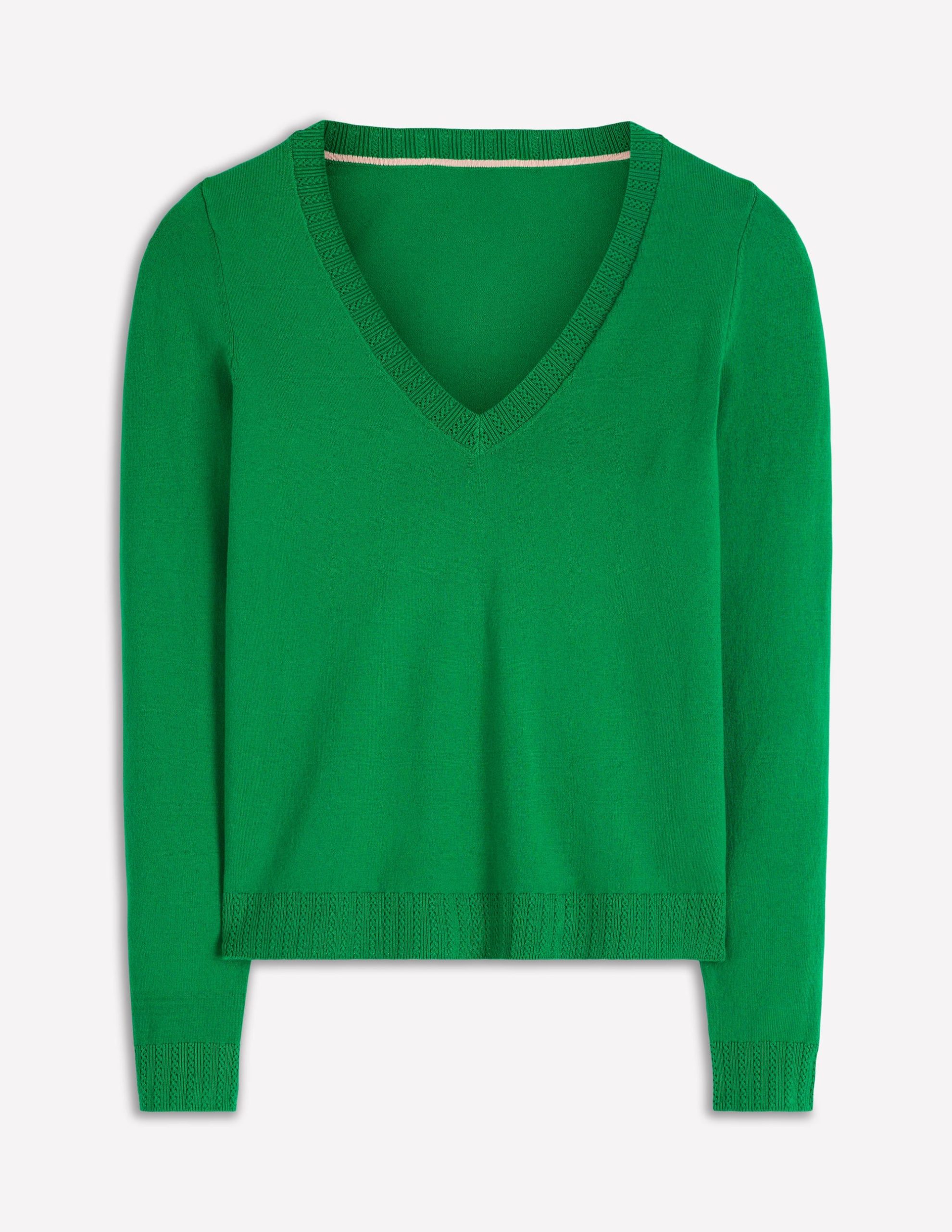 Emilia Cotton V Neck Sweater-Rich Emerald - Image 5