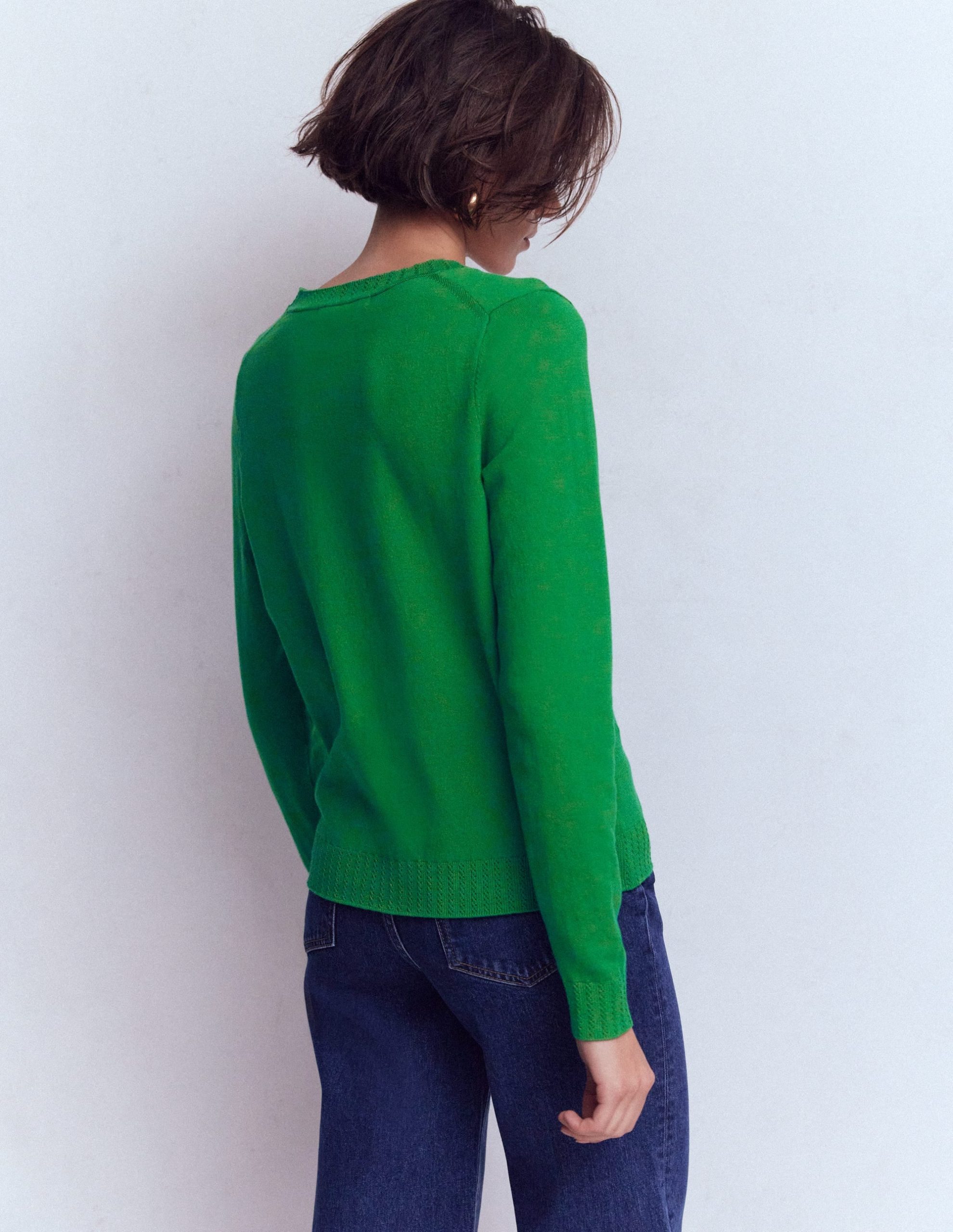 Emilia Cotton V Neck Sweater-Rich Emerald - Image 3