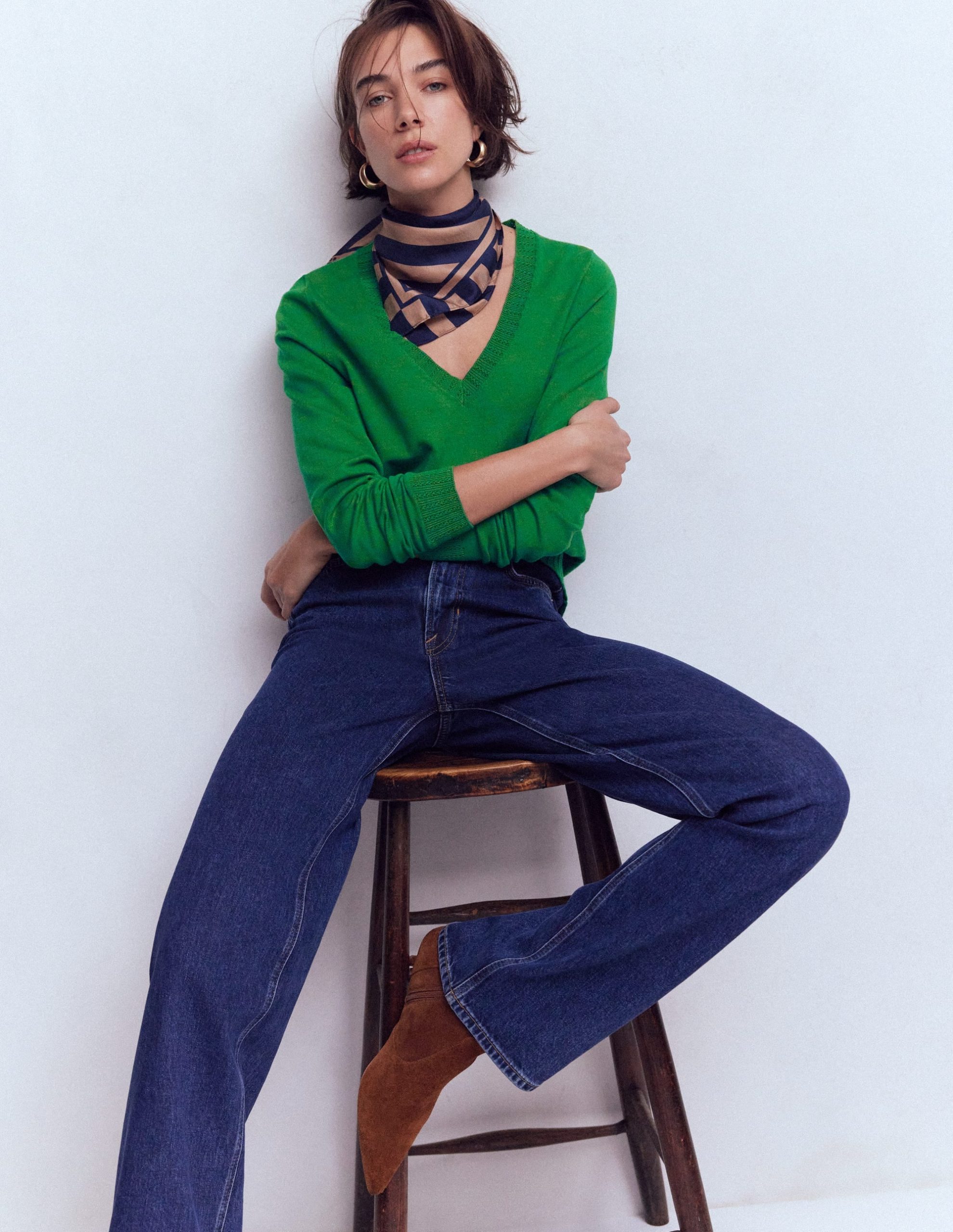 Emilia Cotton V Neck Sweater-Rich Emerald - Image 4