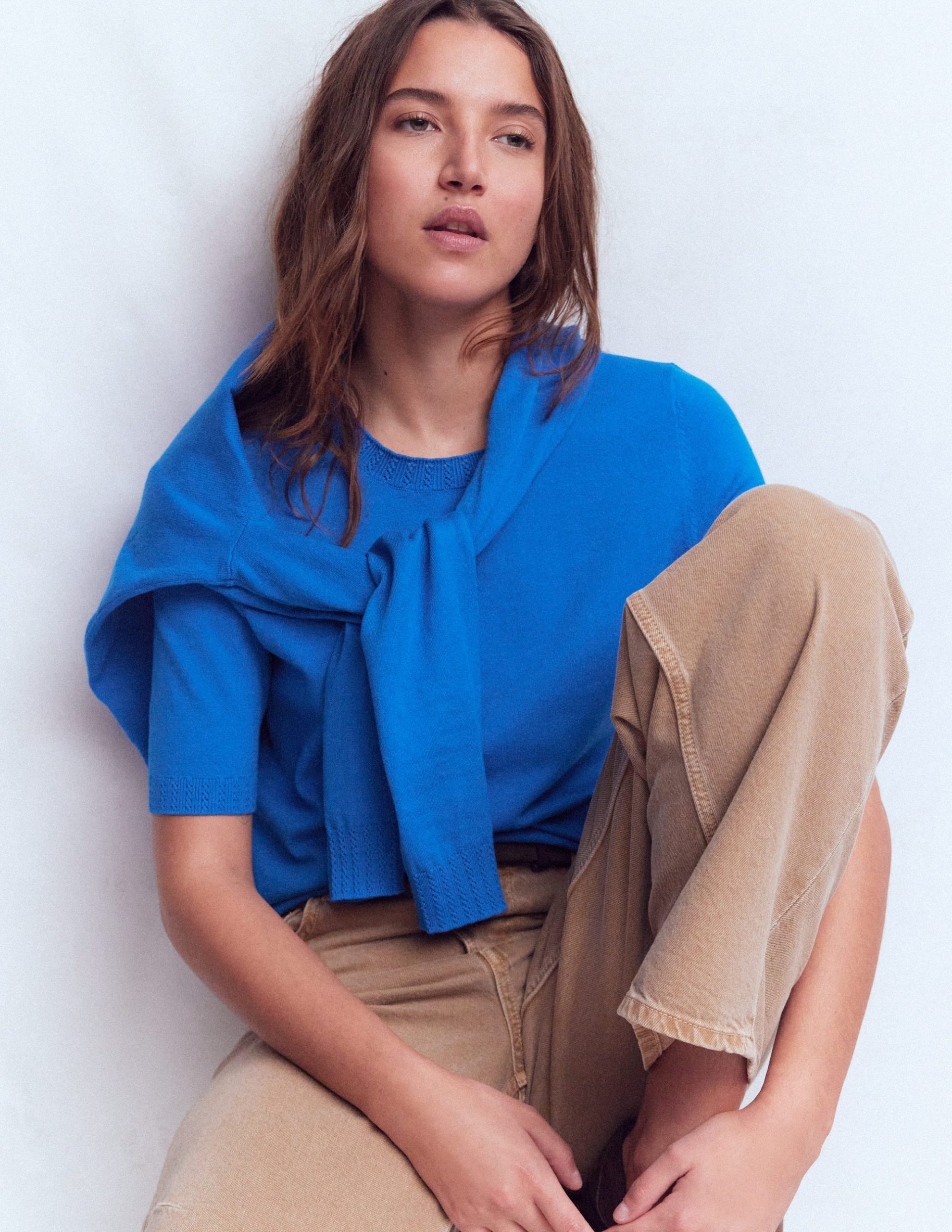 Emilia Cotton Crew T-shirt-Kingfisher Blue