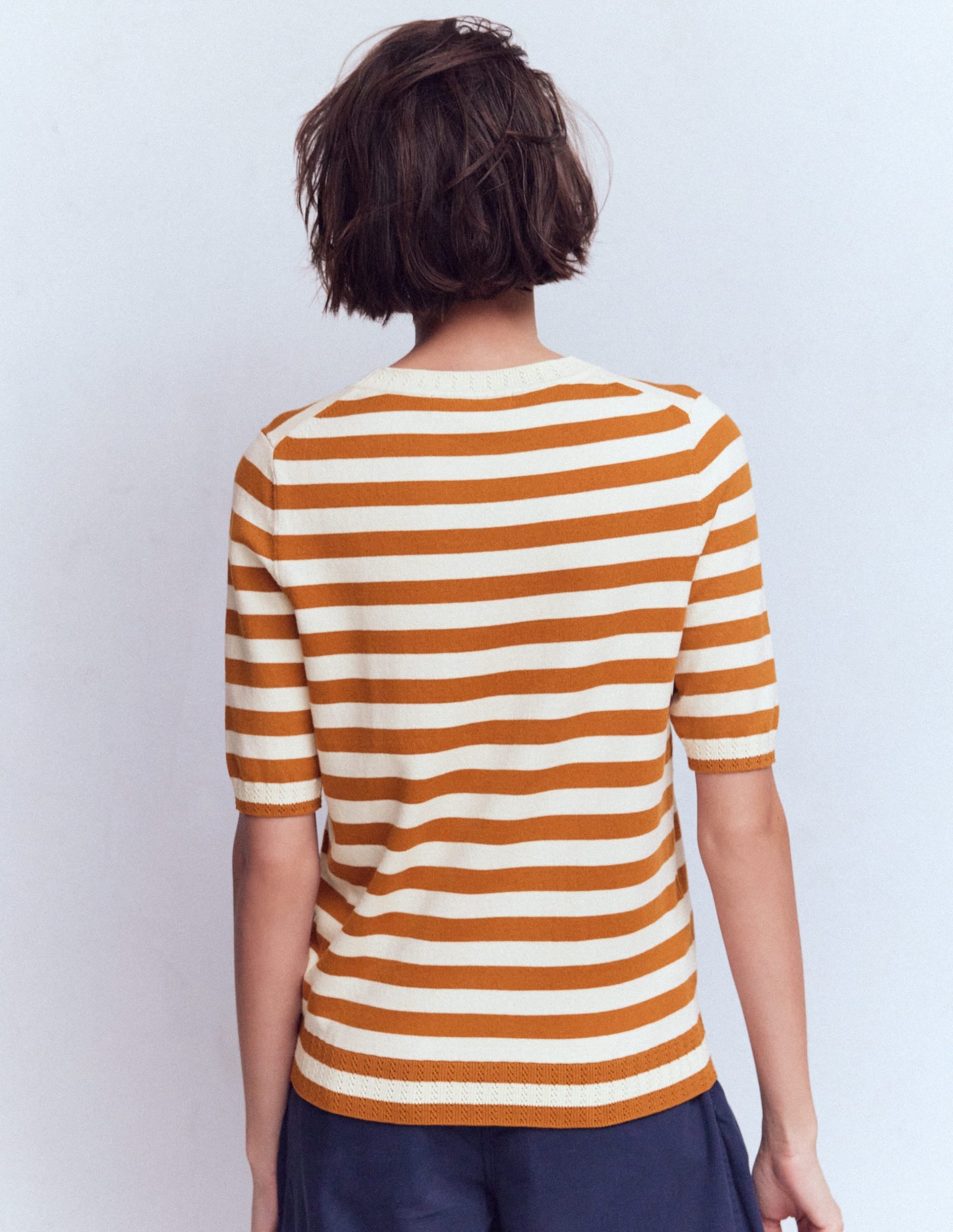 Emilia Cotton Crew T-shirt-Cognac/ Warm Ivory - Image 3