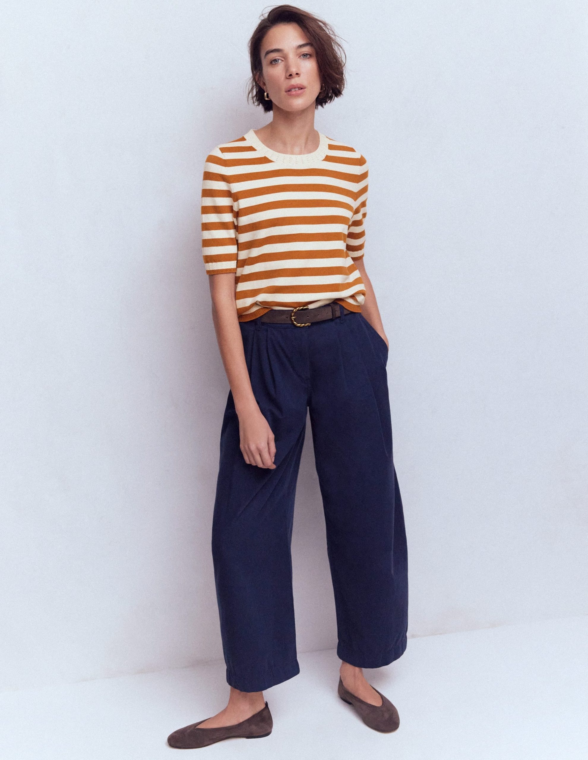 Emilia Cotton Crew T-shirt-Cognac/ Warm Ivory - Image 4