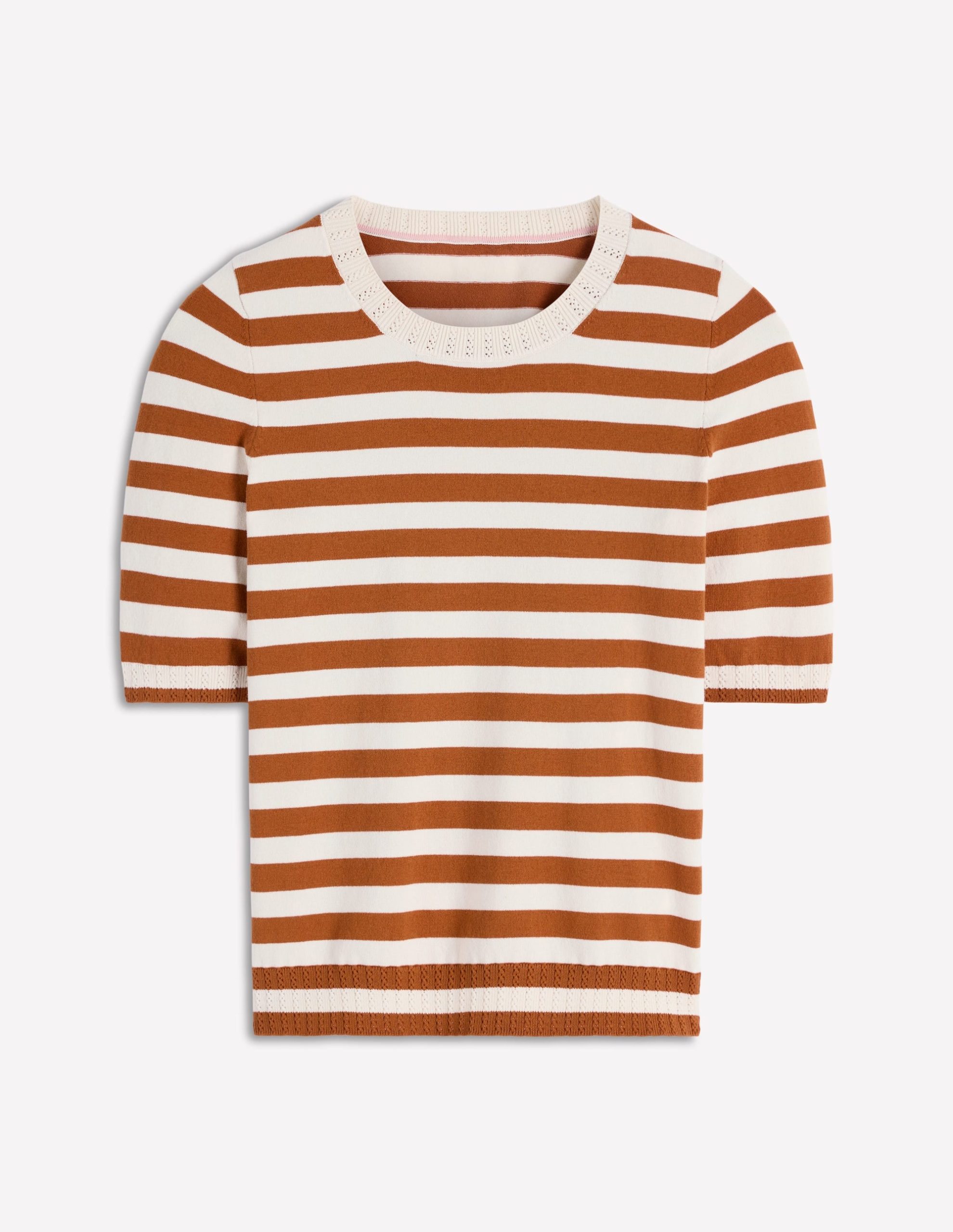 Emilia Cotton Crew T-shirt-Cognac/ Warm Ivory - Image 6