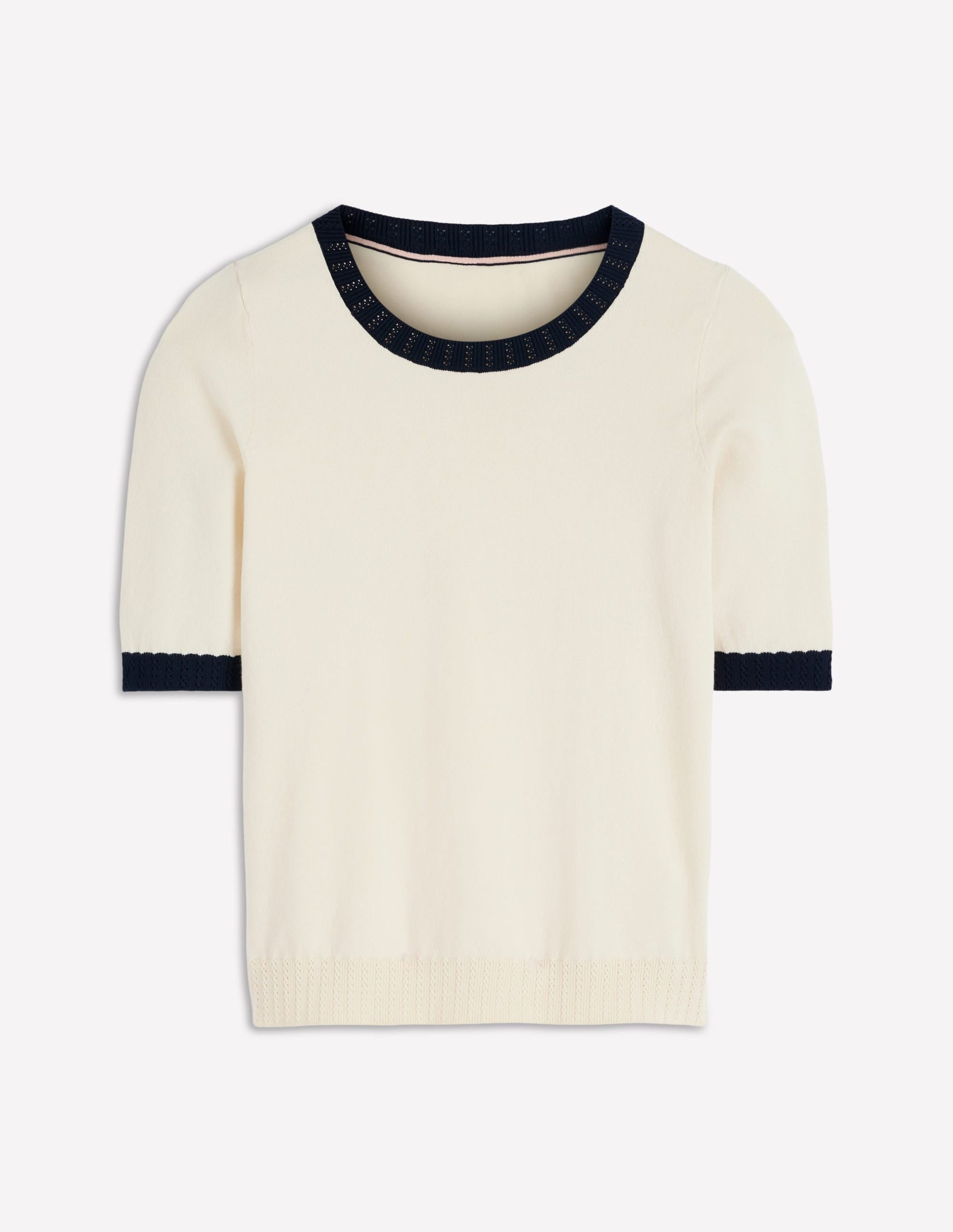 Emilia Cotton Crew T-shirt-Warm Ivory. Navy - Image 5