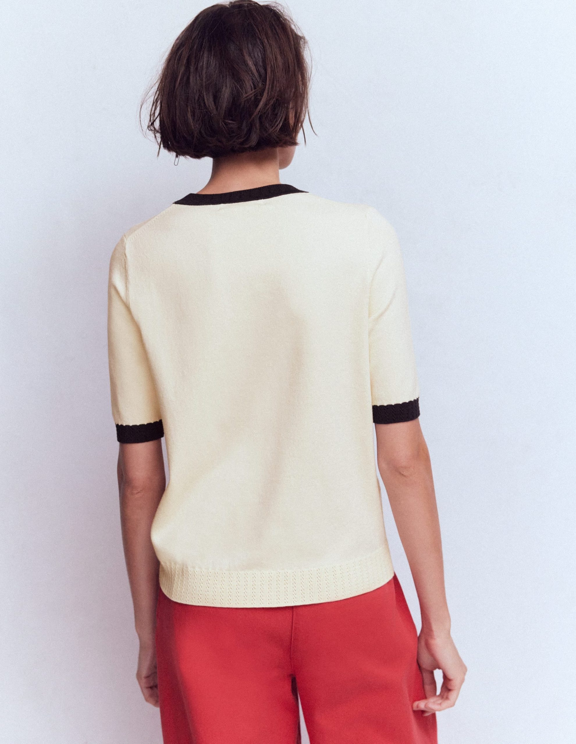 Emilia Cotton Crew T-shirt-Warm Ivory. Navy - Image 3