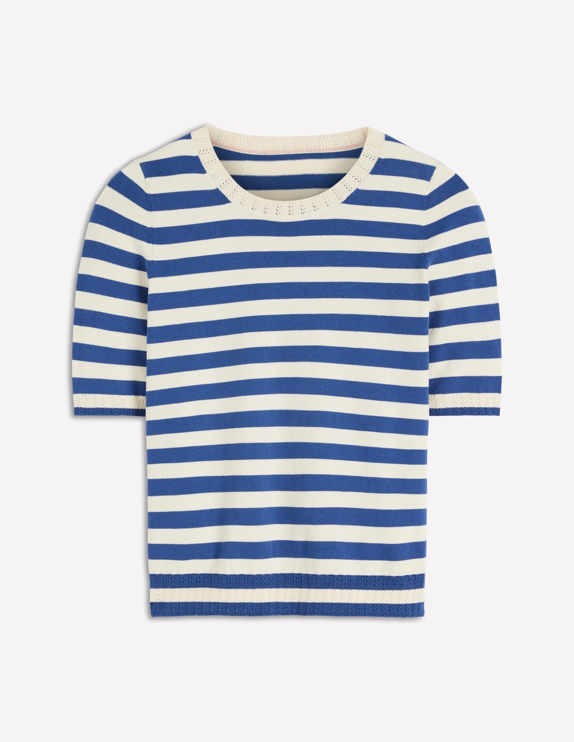 Emilia Cotton Crew T-shirt-Denim Blue/ Warm Ivory - Image 5