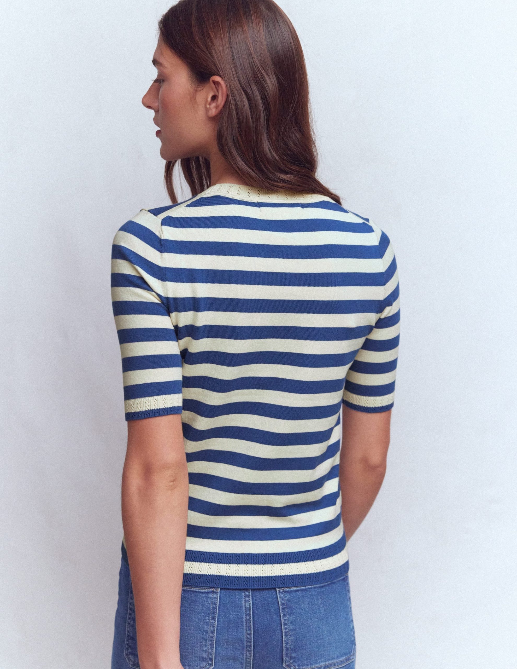 Emilia Cotton Crew T-shirt-Denim Blue/ Warm Ivory - Image 3