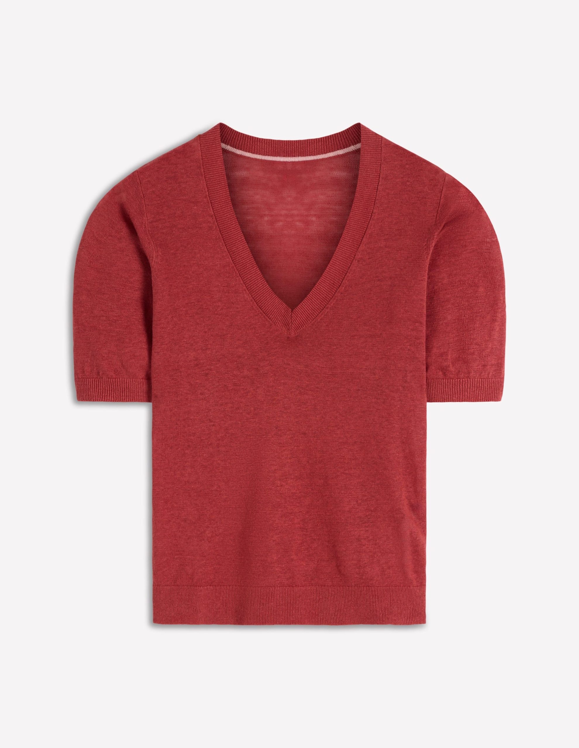 Agnes Linen V Neck T-Shirt-Burnt Orange - Image 5