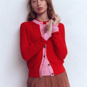 Grace Colour Block Cardigan-Bright Cherry