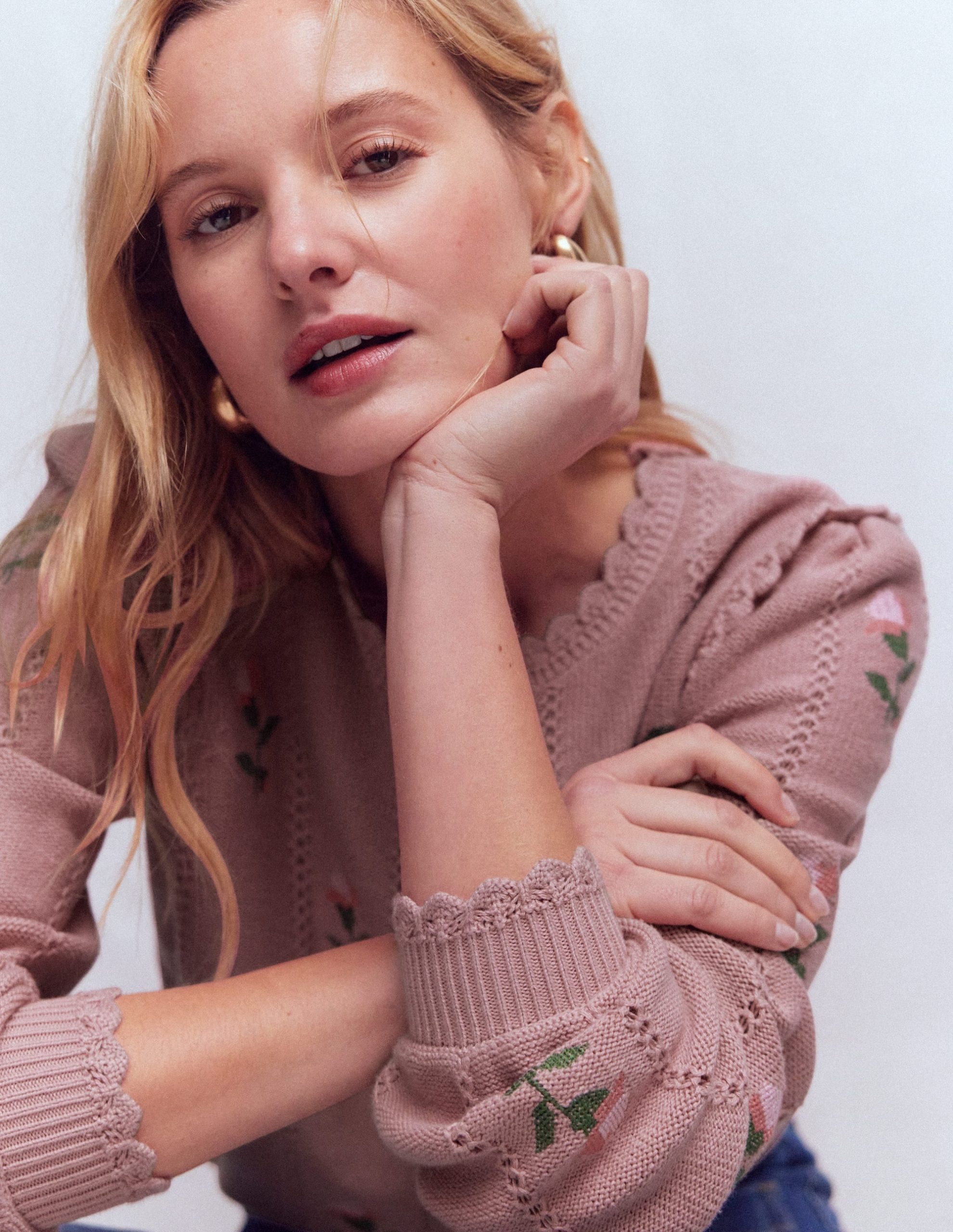 Valeria Crochet Trim Jumper-Rose Pink. Embroidery - Image 2