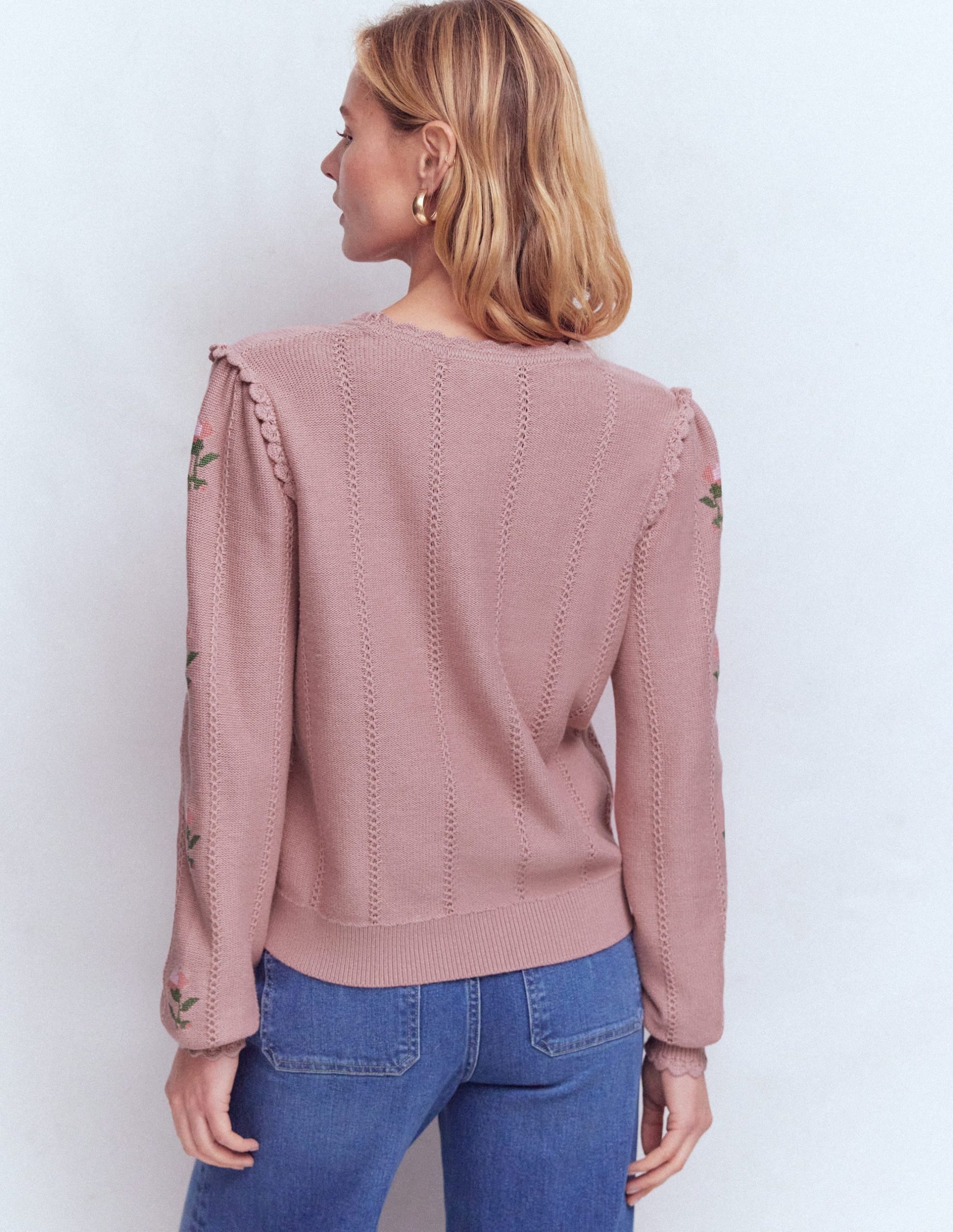 Valeria Crochet Trim Jumper-Rose Pink. Embroidery - Image 3